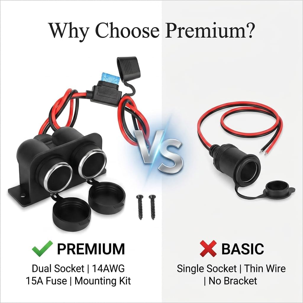 1PCS Cigarette Lighter Socket with Blade Fuse, 2-Socket Cigarette Lighter Splitter 12V Lighter Power Outlet Replacement Waterproof Plug for Car Marine Truck ATV RV - Image 5