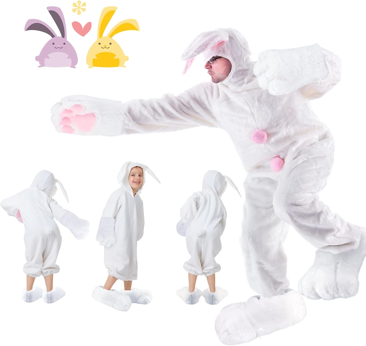 Giegxin 2 Pcs Easter Rabbit Costume Feet Hand Gloves Set White Plush Bunny Paws Shoes Slippers for Women Adult - Image 4