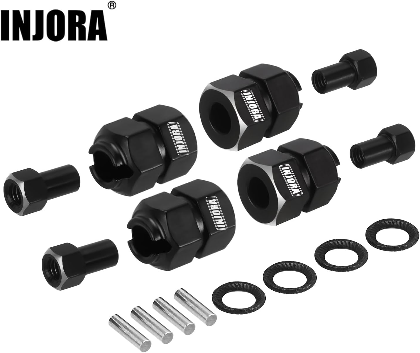 INJORA Thickness 9mm(+5mm) Black Brass Wheel Hex with Nuts for TRX4M 1/18 RC Crawler Upgrade, 11g/Total - Image 7