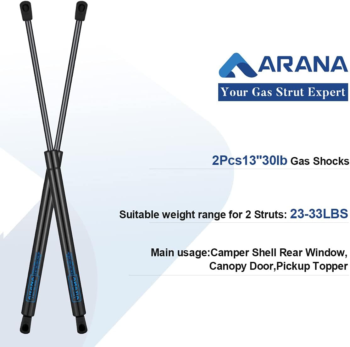 C16-04464a 752762 13 inch 30Lb Gas Struts, 13" Shock Spring Lift Support for Camper Shell Window Pickup Leer Topper Canopy Truck Weatherguard Tool Box Lid, 2Pcs - Image 3