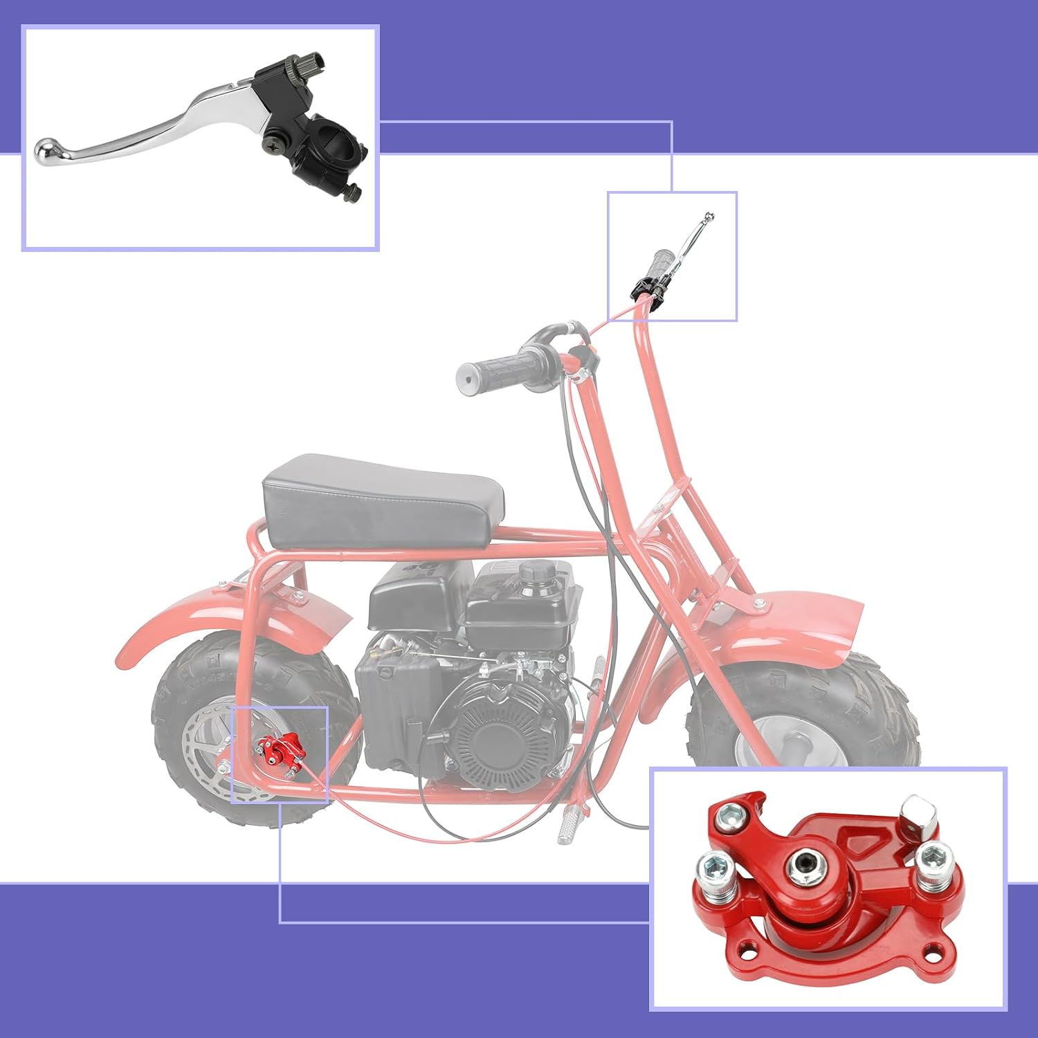 Mini Bike Brake Lever Kit + Mini Bike Brake Caliper Replacement for Coleman CT100U CC100X Baja DB30 Motovox MBX10 MBX11 MMB80 MMB105 79cc 97cc 100cc Powersports Parts 61" Brake Cable - Image 6