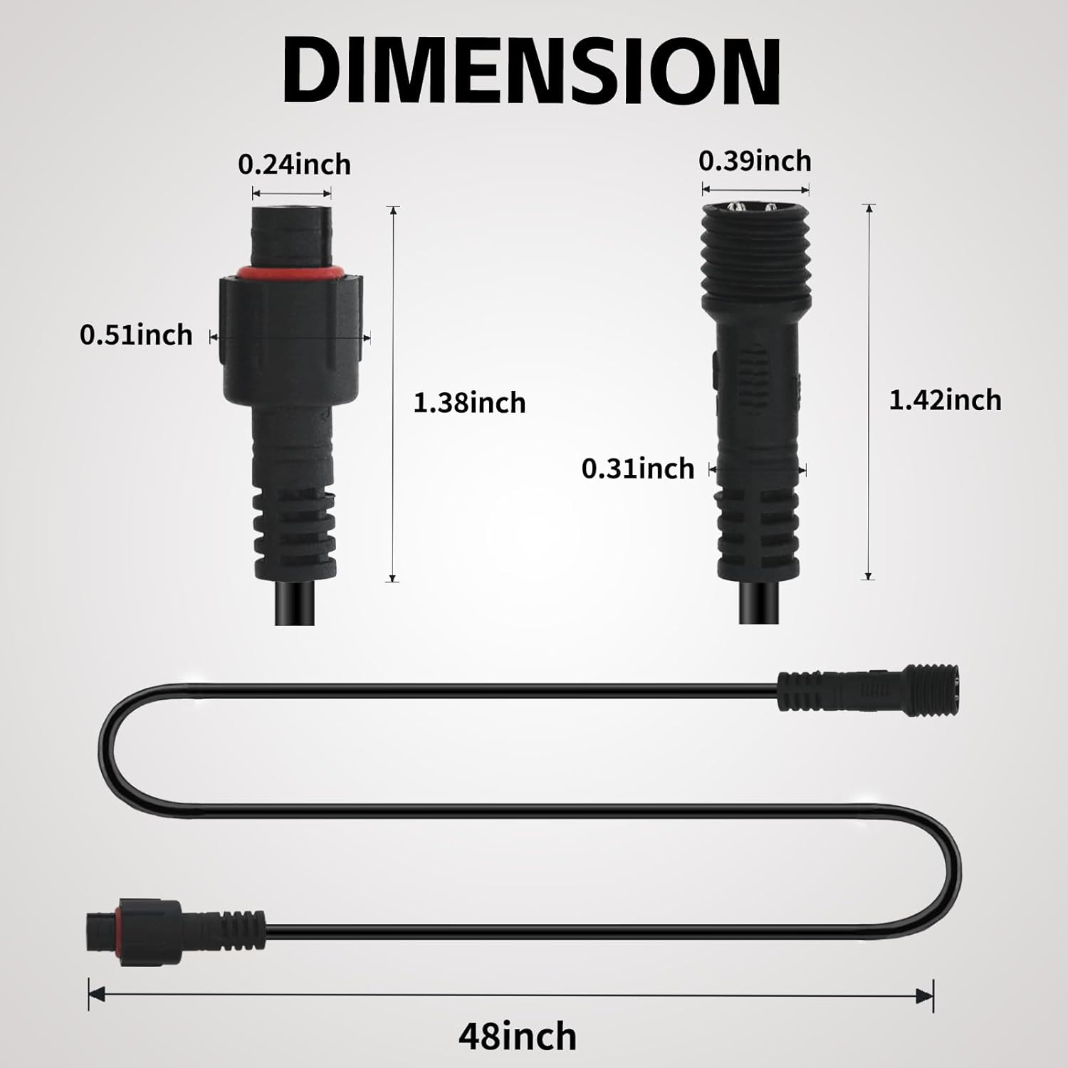 4 PCS 4FT 3 Pin RGB Rock Light Extension Wire, Design for Our Brand's Rock Lights, Other Brands Must Meet The Conditions of which Length of The Male Plug is 0.24 Inches and The Female is 0.39 Inches - Image 2