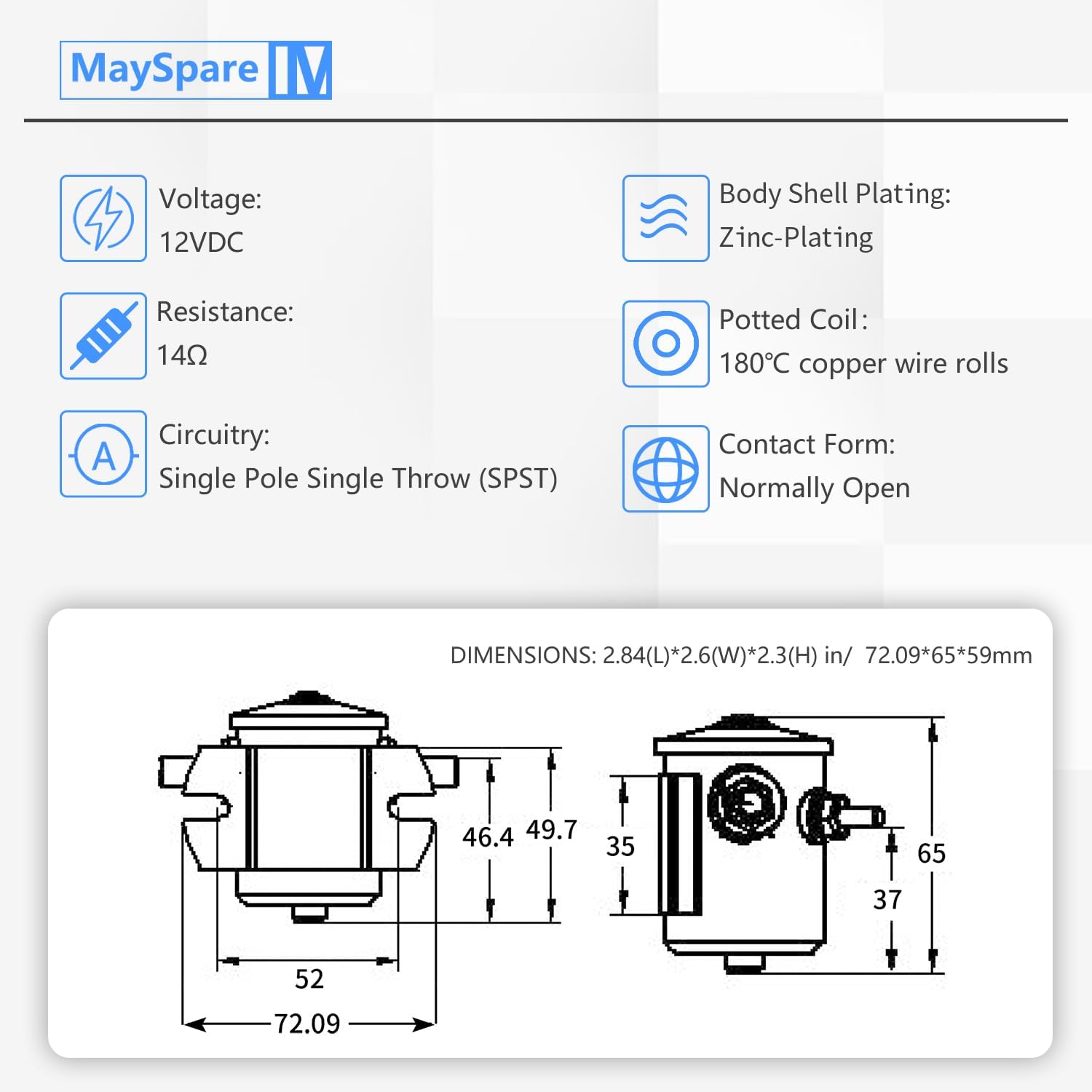 MaySpare Max Transient 200A Trombetta 12V Solenoid Relay 3 Terminal Heavy Duty Winch Marine 24106 SPST 12 Volt Solenoid - Image 2