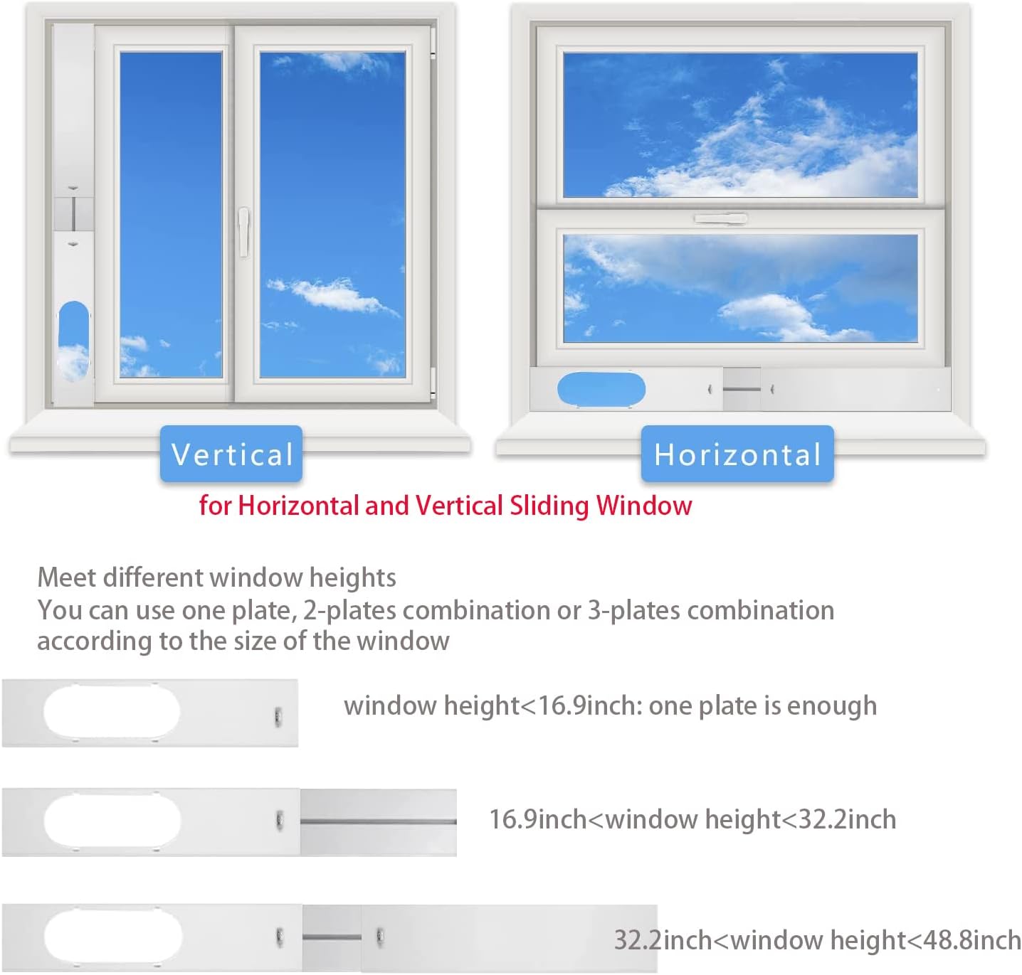 Portable AC Window Kit with 5.1” Exhaust Hose for Sliding Window, Adjustable Air Conditioner Window Vent Kit for Ducting AC Seal Panel for Horizontal&Vertical Window. - Image 4