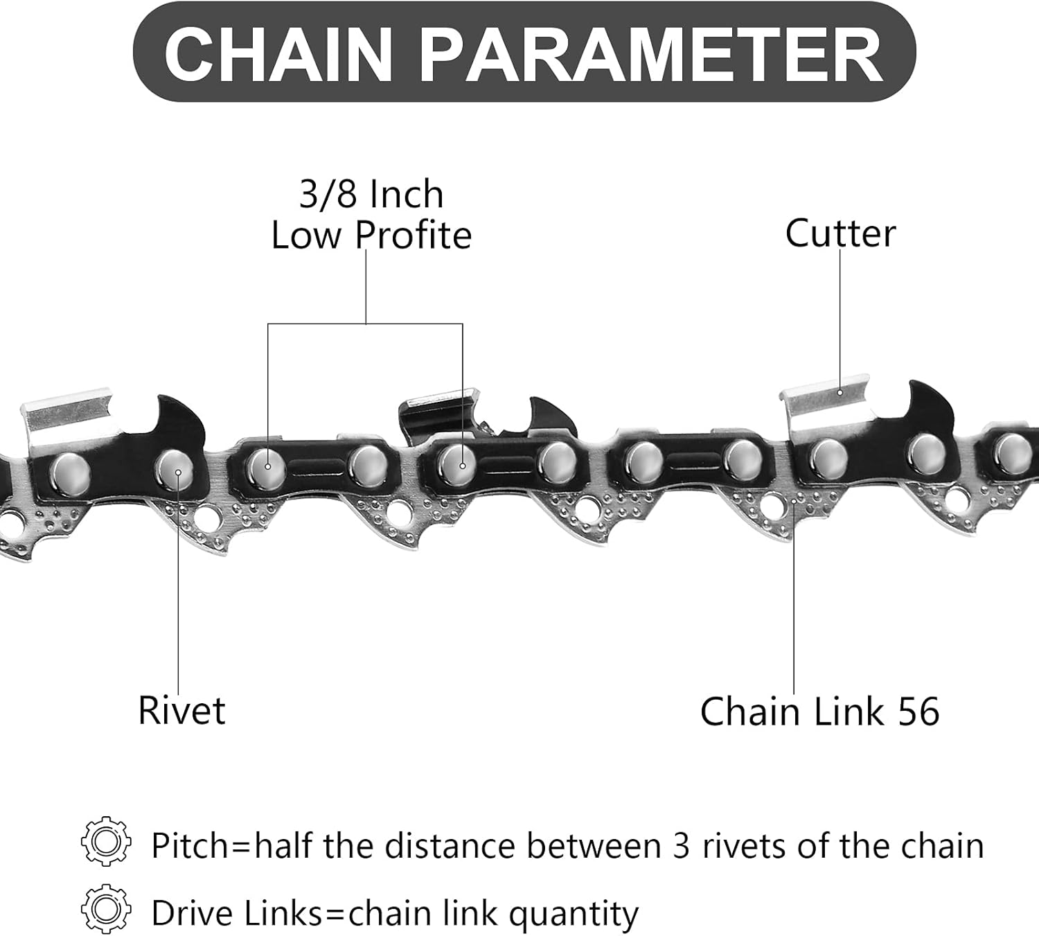 2 Pack 16 Inch Chainsaw Chains 3/8 LP .050" 56 Drive Links Fits Craftsman/Sears, Echo, McCulloch, Poulan, Homelite, Ryobi - Image 4