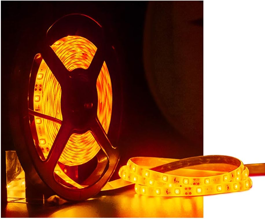 Water-Resistance IP65, 12V Waterproof Flexible LED Strip Light, 16.4ft/5m Cuttable LED Light Strips, 300 Units 3528 LEDs Lighting String, LED Tape(Orange) Power Adapter not Included