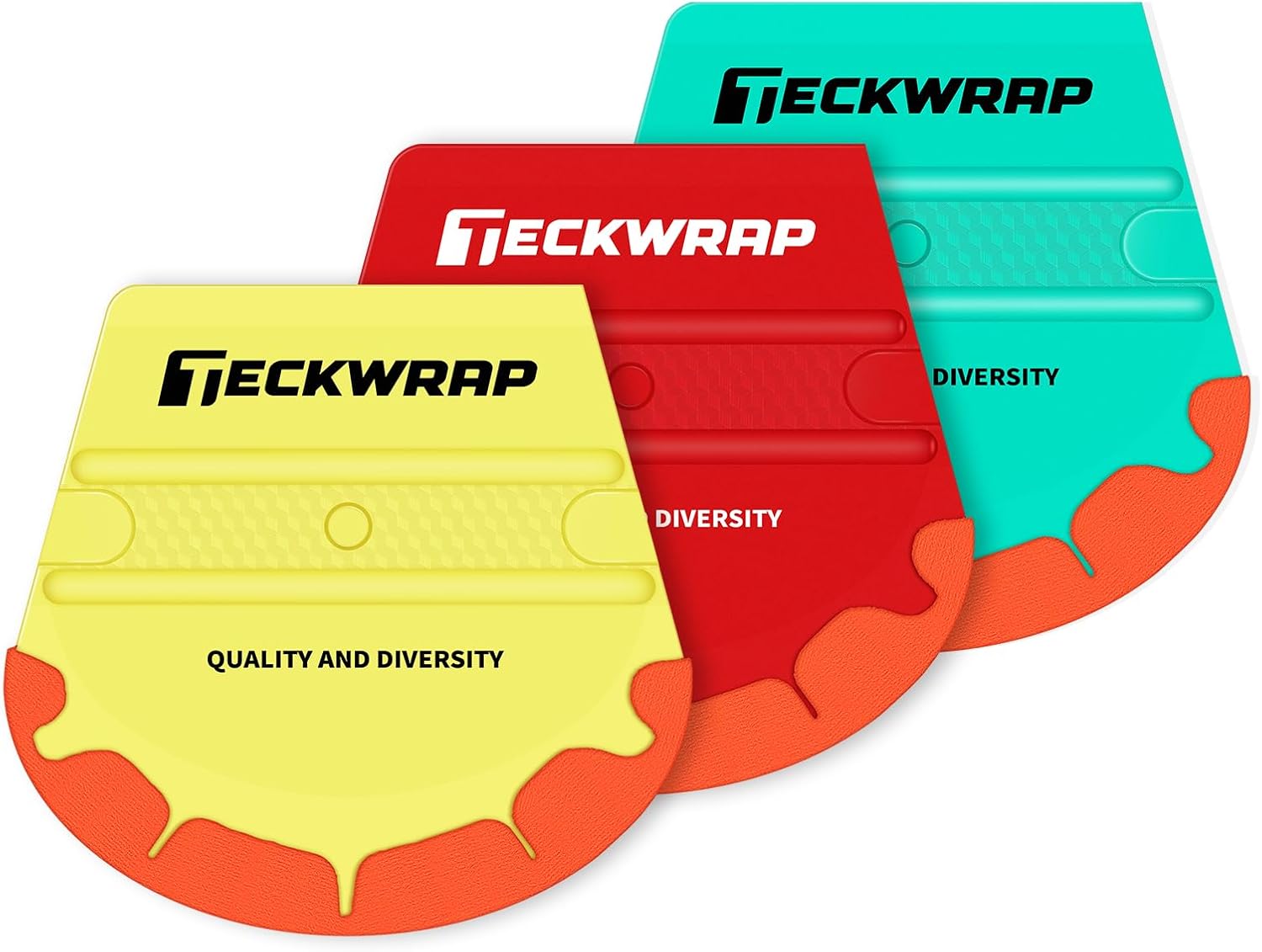 TECKWRAP Felt Squeegee for Vinyl Wrap, Pro Car Wrap Tool Kit with 3 Hardness Levels (Soft/Medium/Hard),Fan-Shape, Premium Felt Edge (Yellow 40A / Green 50A / Red 60A)