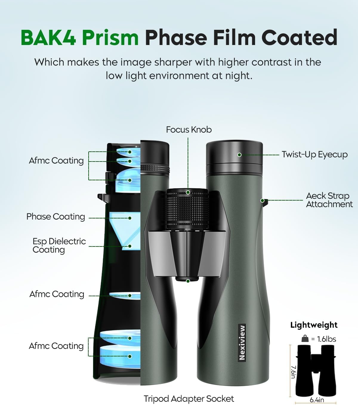 15x52 HD Binoculars for Adults High Powered - Large & Bright View, Lightweight, IPX7 Waterproof-Binoculars for Hunting Bird Watching Travel,Hiking, Travel, Cruise, Sports with Phone Adapter - Image 6