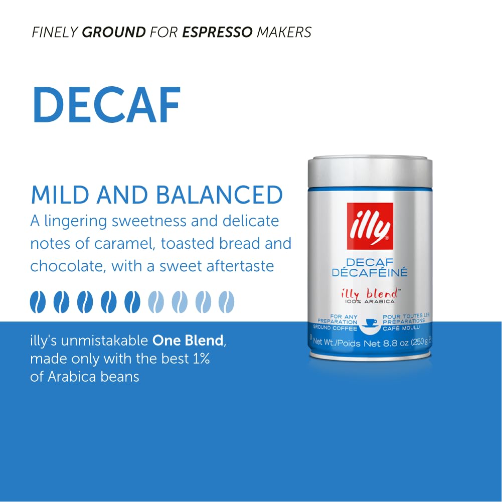 illy Decaf Ground Espresso Coffee, Classico Decaffeinated Medium Roast, 100% Arabica, Premium Italian Coffee, Pre-Ground for Espresso Machines, 8.8oz, 6 Pack - Image 4