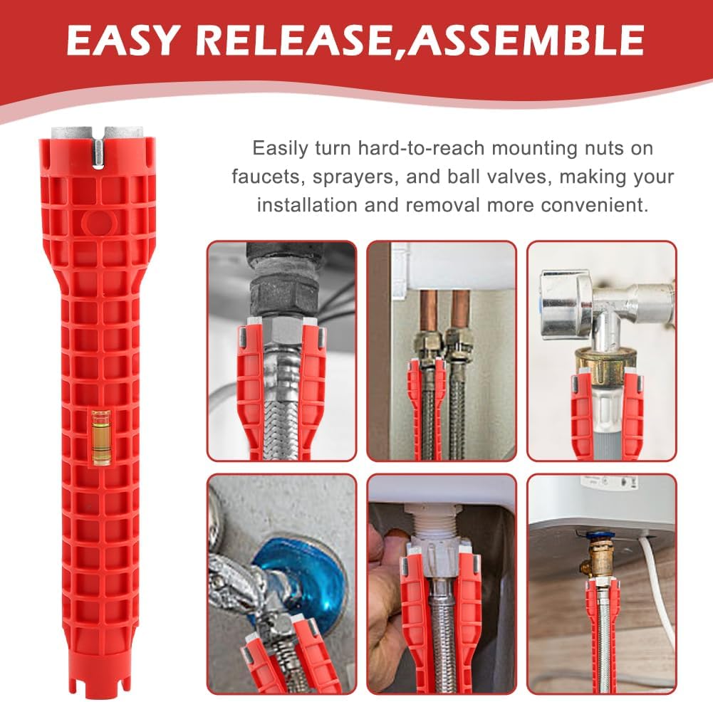 NINEFOX 14-in-1 Multi-functional Wrench Faucet & Sink Installer Plumbing Wrench (Red) - Image 6