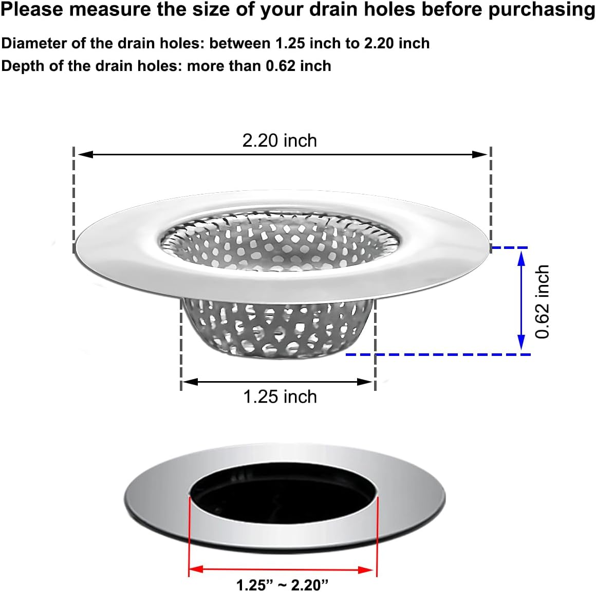 Seatery 1.25" Small Drain Strainer, Sink Drain Hair Catcher, Bathroom Sink Strainer, 2PCS Drain Mesh Baskets for Laundry, Mop Pool, Utility, Slop, RV Sink, Stainless Steel Drain Filter - Image 2