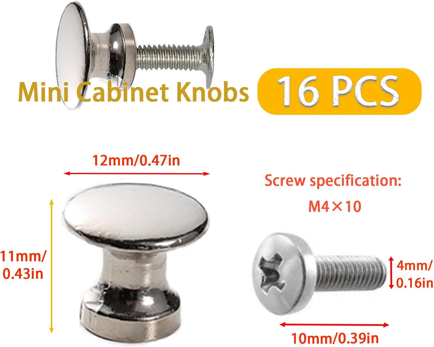16Pcs Chrome Mini Cabinet Knobs Small Drawer Knobs 11.5mm Diameter Silver Cabinet Knob for Mini Dresser Mini Cabinet - Image 2
