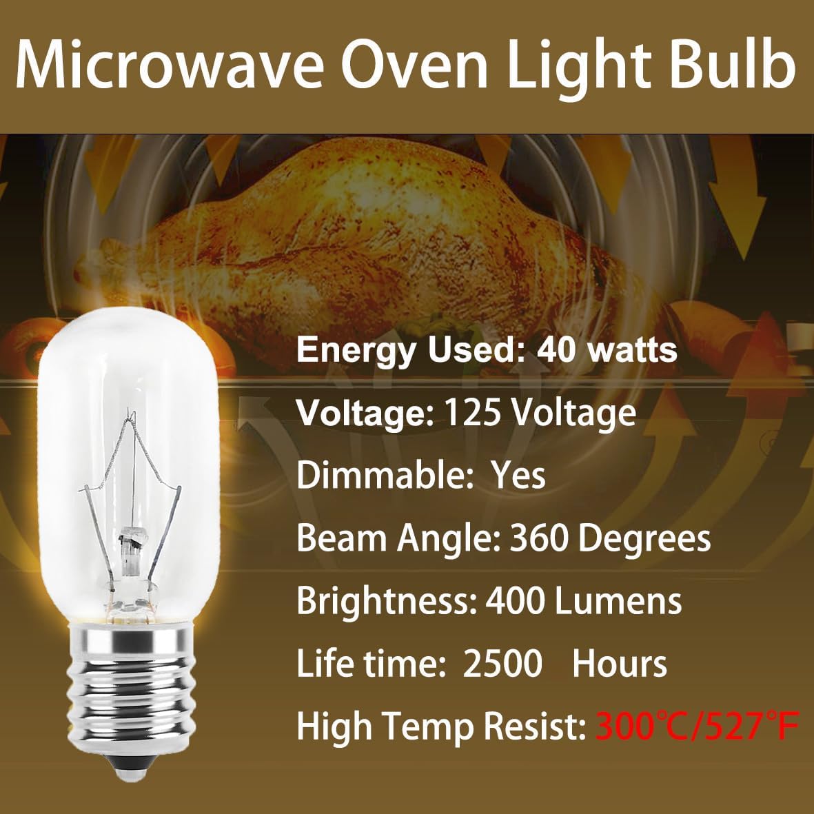 Microwave Oven Light Bulb 40W 125V E17 Replacement for Under Hood/Over-The-Range Microwaves - Compatible with Whirlpool, Maytag, GE, Amana (Models: 8206232A, 1890433, 8206232, AP4512653) - Image 2