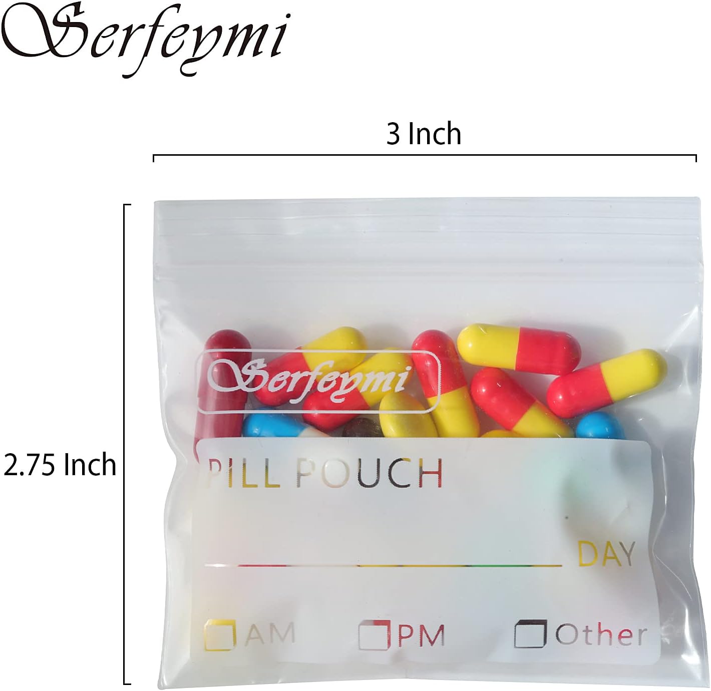 Serfeymi Pill Bags for Travel Pill Pouch Organizer Pack of 540 BPA Free 3 x 2.75 inch Reusable Pill Pouches for Medicine with Write on Label & Zipper Seal Waterproof AM PM Pill Baggies for Supplements - Image 2