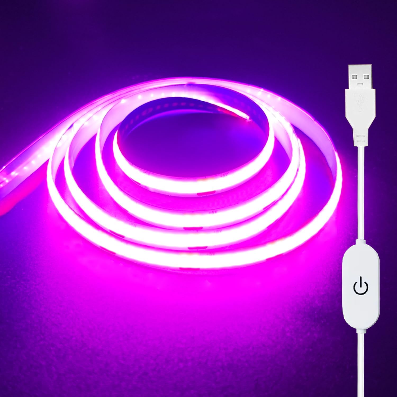 ZSLAIFU 5V USB LED Light Strip, COB LED Strip Lights, Pink 5V LED Lights, Small LED Strip Light, TV Lights for TV Under Cabinet Kitchen Living Room Shelving or Displays (Pink, 3.28ft)