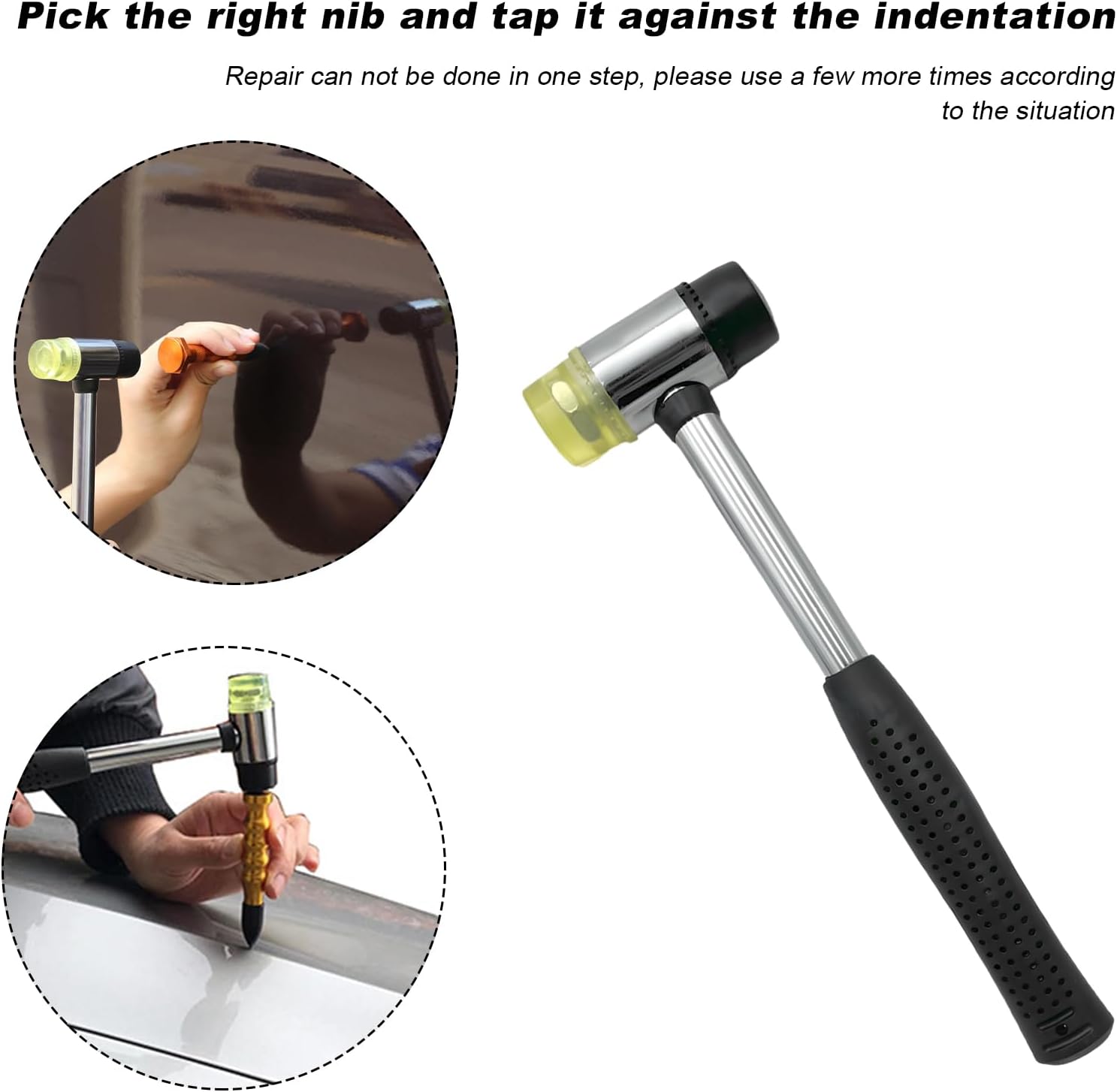 Yourkar 10 PCS Dent Repair Tool Kit, Paintless Dent Repair Tools for Auto Body DIY Dent Fix, Car Dent Repair Tool Kits Inclued Rubber Hammer and 9 PCS Heads Tap Down Tools - Image 3