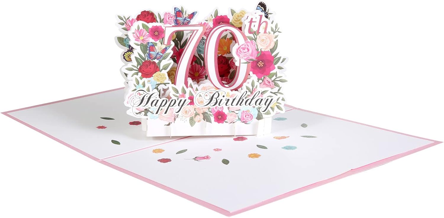 70th Birthday Pop Up Card, Happy 70th Birthday Card for Her, Women, Wife, 70th Birthdays Gift for Sister, Mom, Friend, Pop Up Birthday's Greeting Card with Blank Note and Envelope, 6" x 8" - Image 3