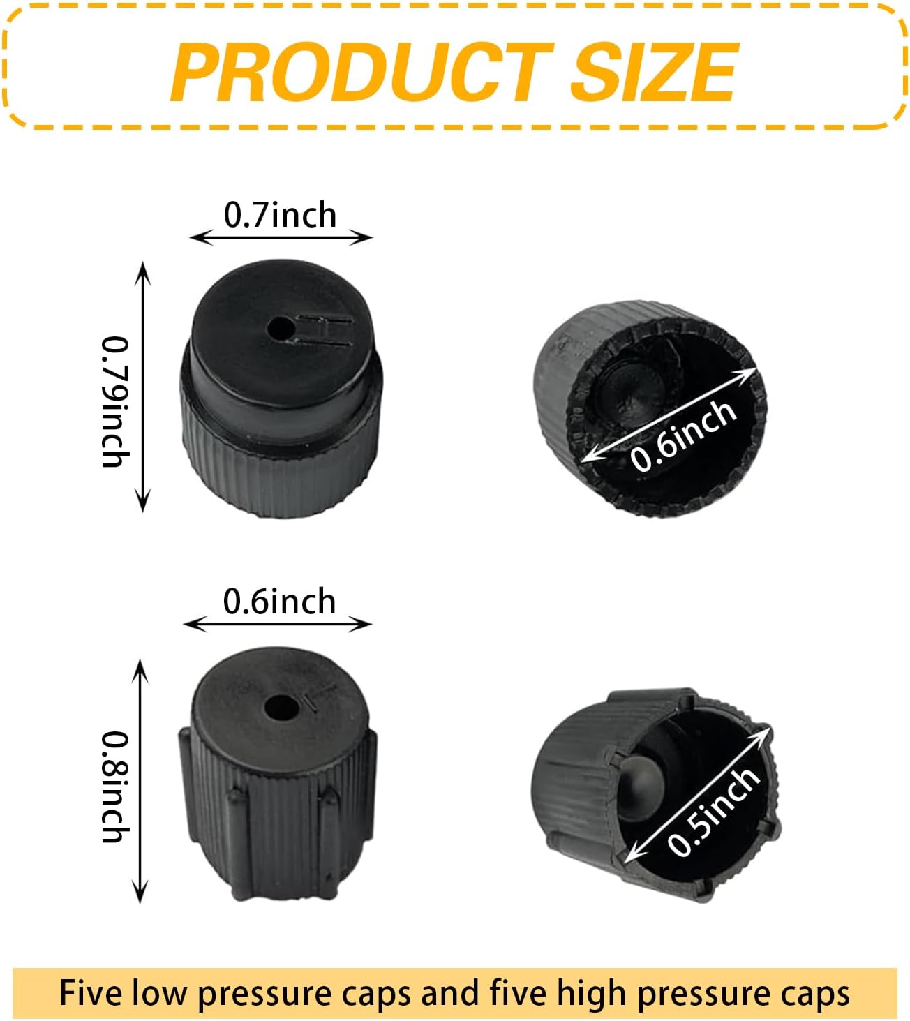10 PCS Car A/C Valve Core Caps, R134a A/C High & Low Pressure Port Caps, R134a A/C Repair System Charging Port Caps, Leakproof Car A/C System Seal Caps, Universal A/C Service Repair Accessories - Image 2