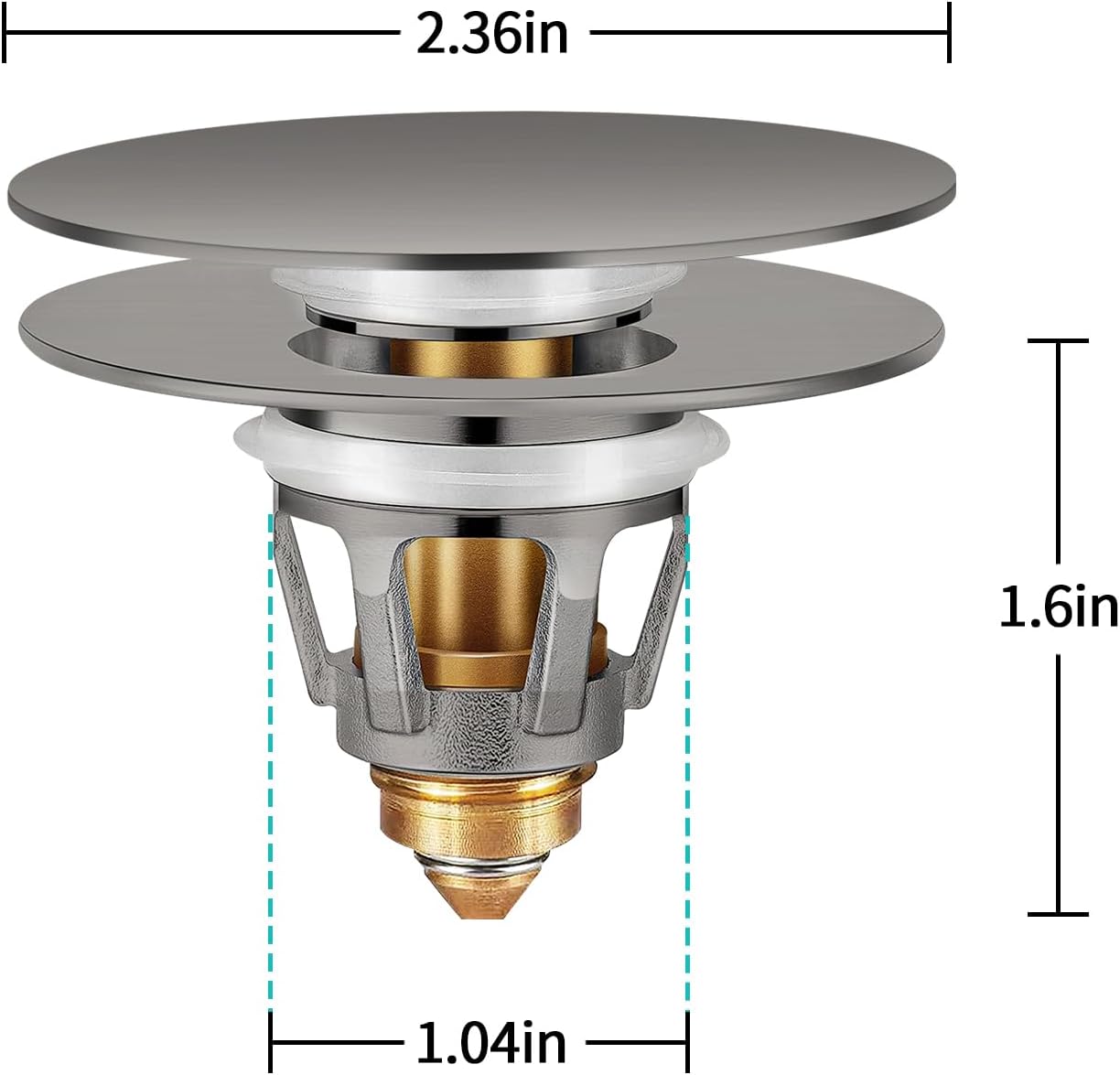 Universal Bathroom Sink Stopper with Hair Catcher, for 1.04-1.97 Inch Drain Hole, Spring Core Bathtub Drain Cover, Pop Up Sink Plug Basin Drain Strainer, Large Lid Gray - Image 3