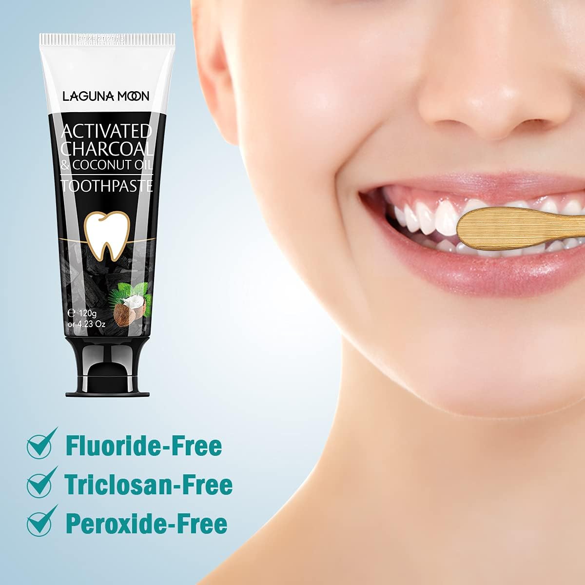 Lagunamoon Whitening Charcoal Toothpaste for Sensitive Teeth, Enamel Repair, Cavity Protection - Natural Toothpaste for Whitening, Removing Stains, Mint Flavor Freshen Breath Mint Gel - No Peroxide - Image 5