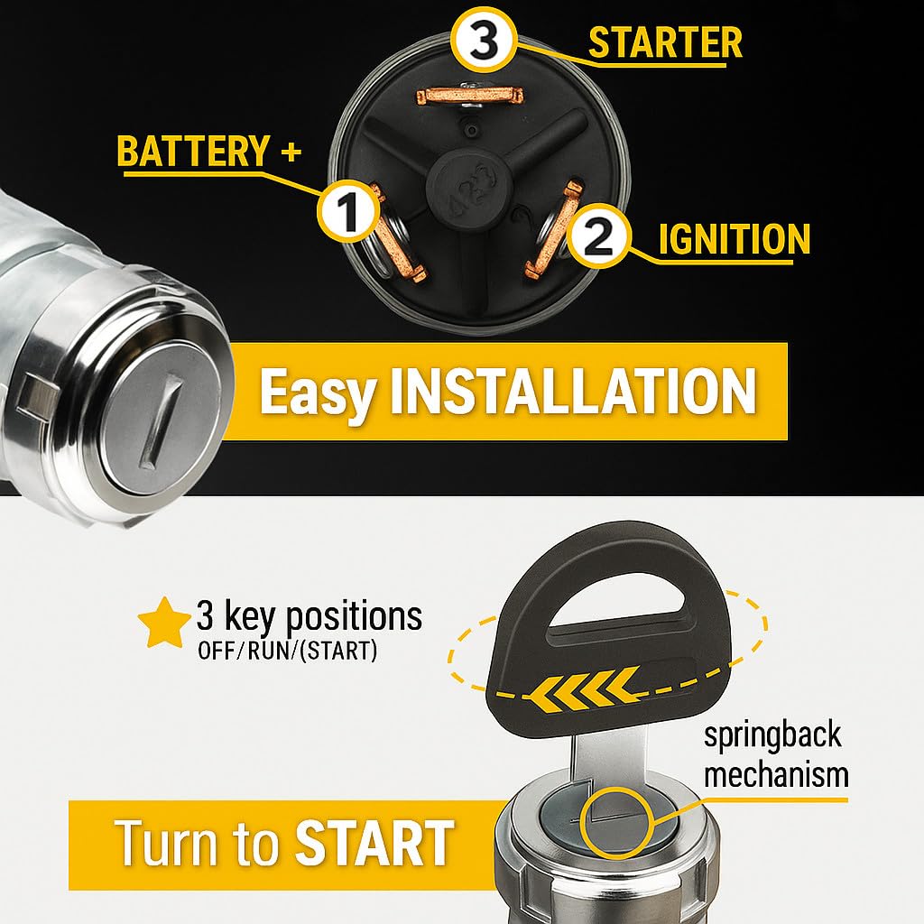 MGI SpeedWare 3-Wire Universal Ignition Key Switch for Cars, Buggies, Mowers and Go Karts, Off/On/(Start) - Image 3