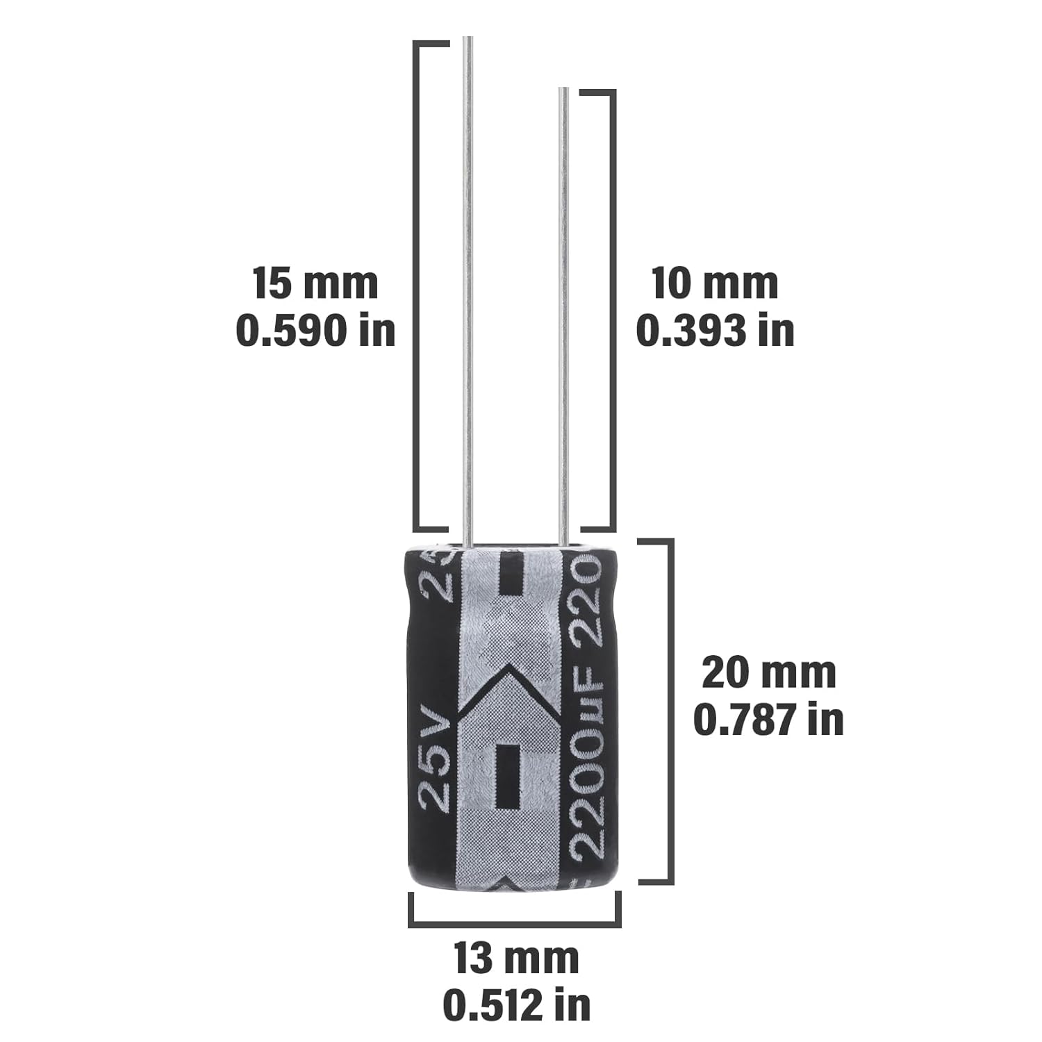 2200uF 25V 13x20mm Electrolytic Capacitor 2200UF MFD 25 Volt 0.51x0.79in Aluminum Capacitors (Pack of 15) - Image 2