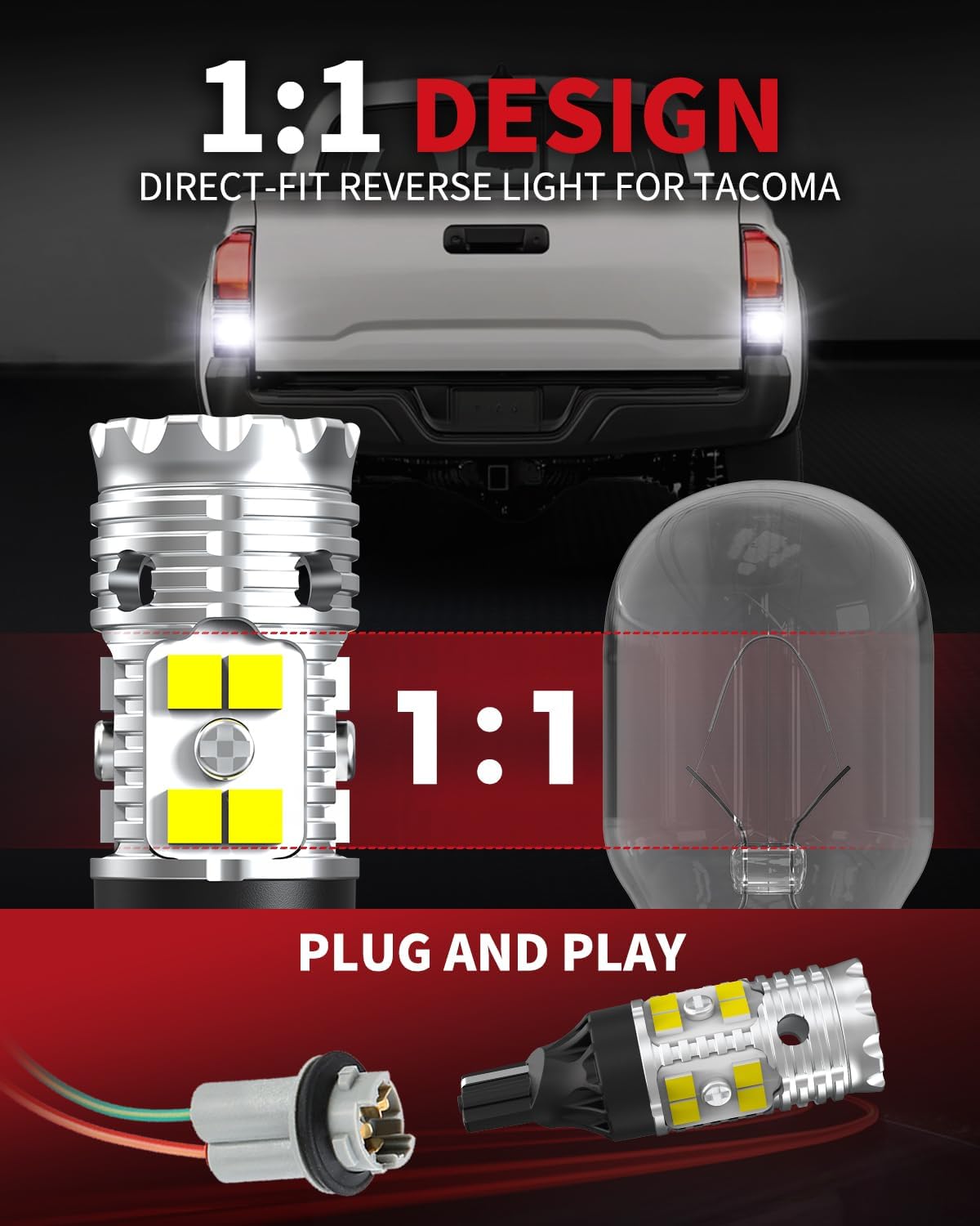 LASFIT 921 912 CANBUS Error Free LED Reverse Back Up Light Bulb Compatible with Toyota Tacoma 2005-2020 2021 2022 2023, Ultra Bright 6000K Cool White 3030 Chipsets 906 904 902 W16W Replacement, 2pcs - Image 2