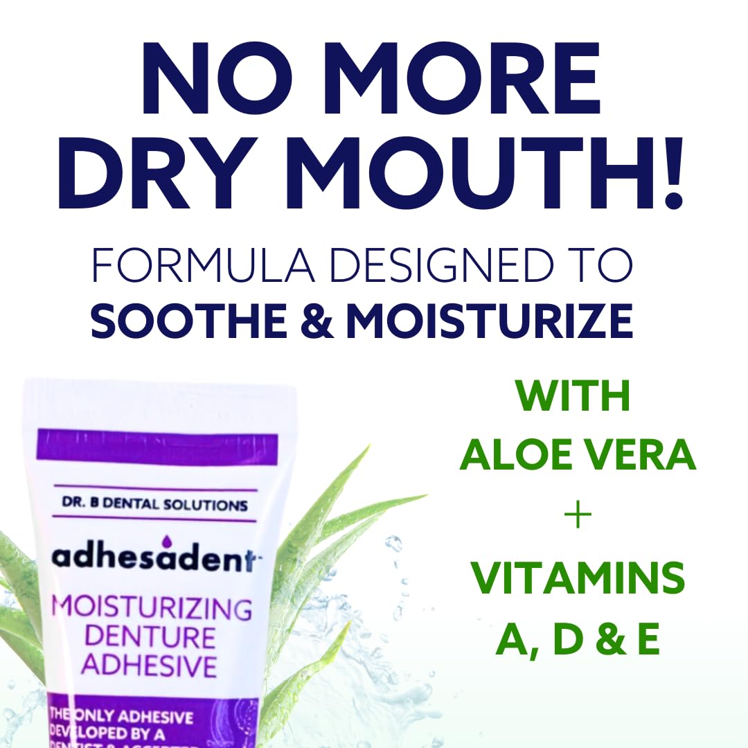 Dr. B Dental Solutions Adhesadent Moisturizing Denture Adhesive - Secure Denture Glue with Strong Grip & Natural Taste - Zinc-Free Dental Adhesive for Dentures, Overdentures - 2.4 oz - Image 4