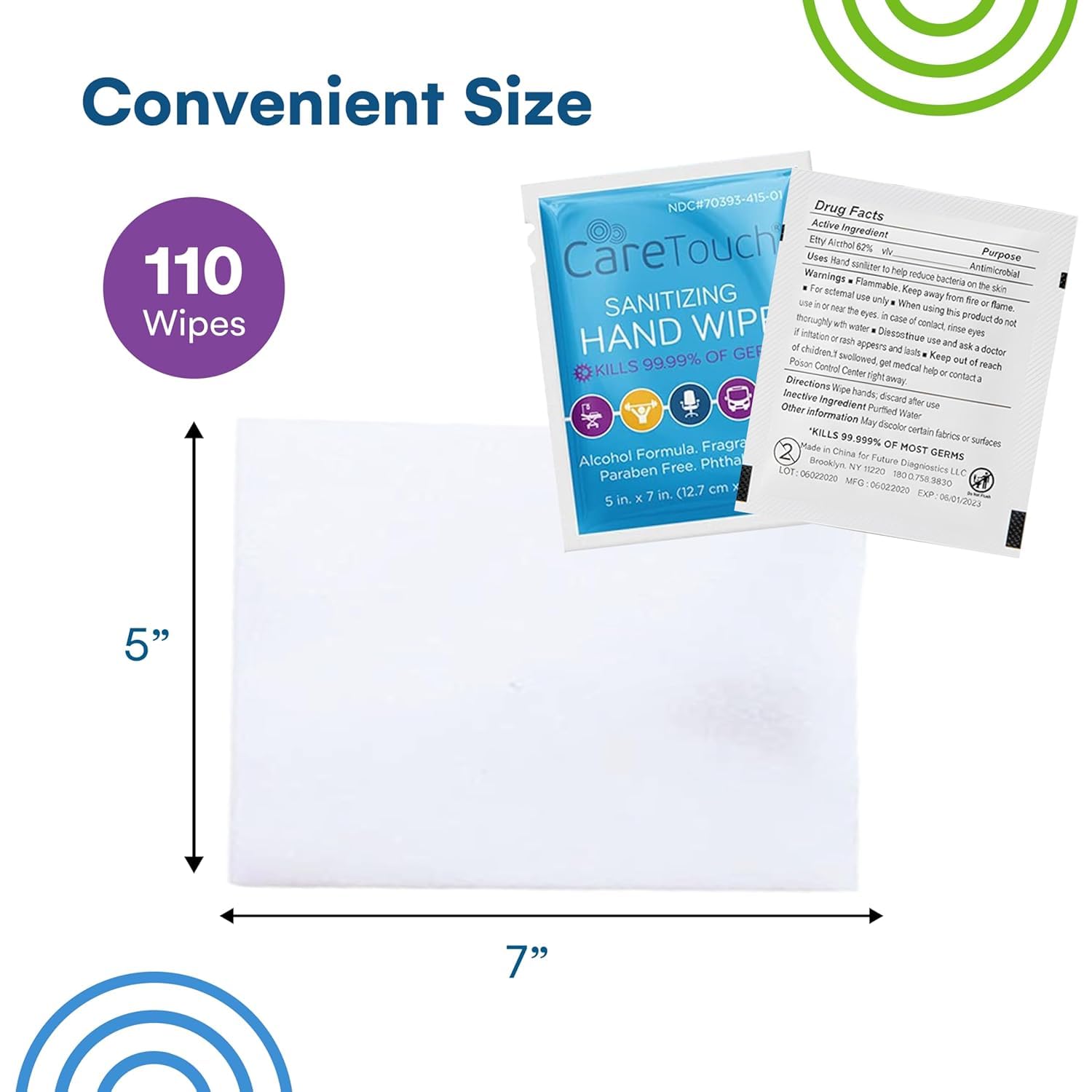 Care Touch Hand Sanitizer Wipes - 110 Hand Wipes Individually Wrapped - Travel Size - Sanitizing Wet Wipes for Home, Office & Outdoor Use - Image 3