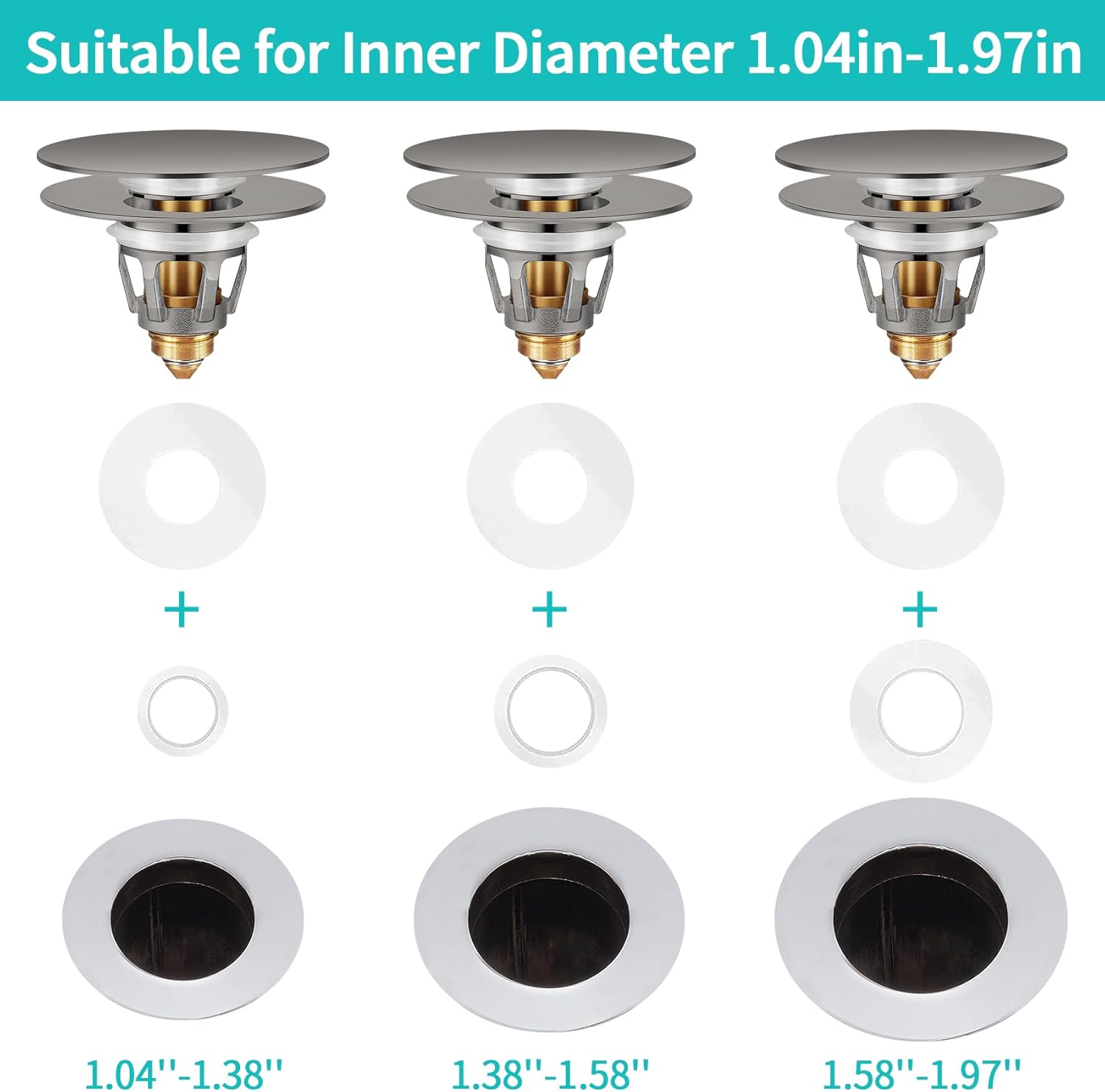 Universal Bathroom Sink Stopper with Hair Catcher, for 1.04-1.97 Inch Drain Hole, Spring Core Bathtub Drain Cover, Pop Up Sink Plug Basin Drain Strainer, Large Lid Gray - Image 4