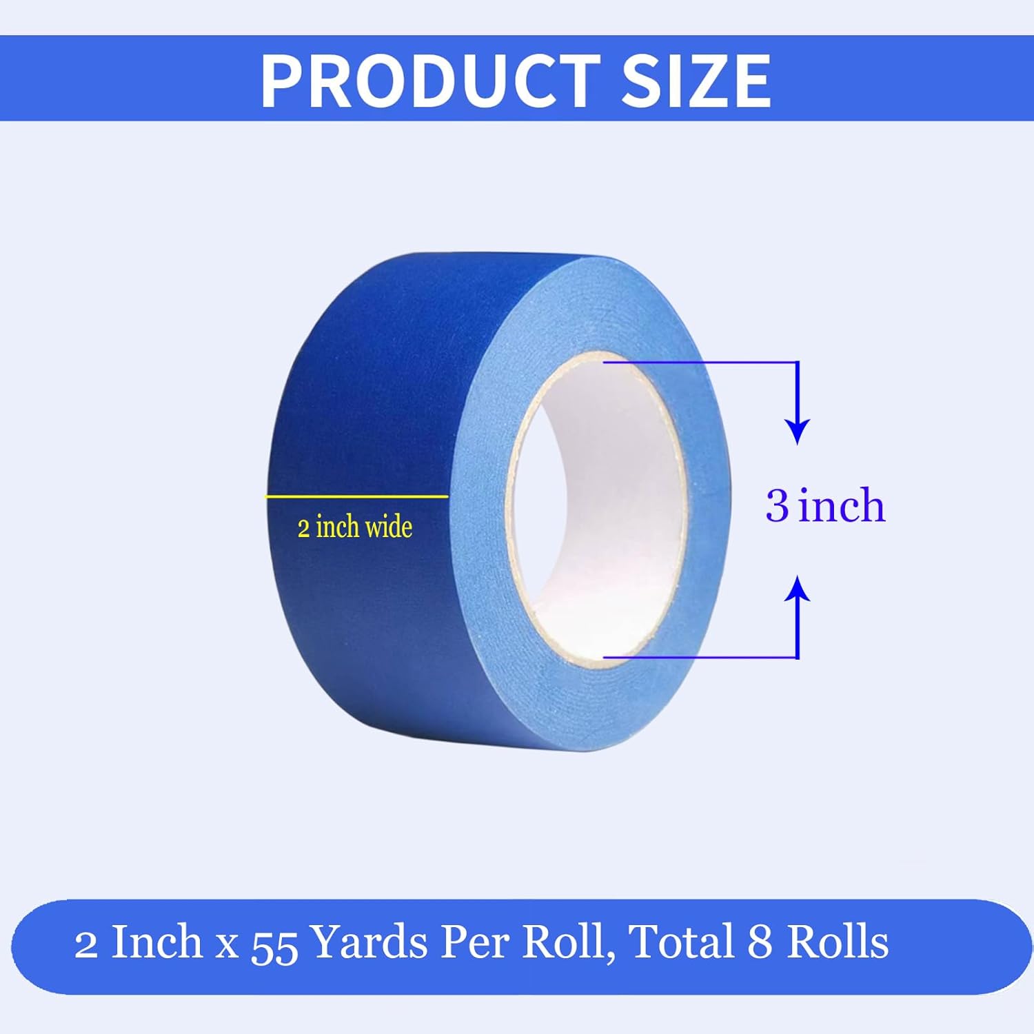Painters Tape 2 Inch Wide, 2 Rolls Blue Masking Tape, 2 Inches x 55 Yards x 2 Rolls, 110 Yards in Total - Image 2