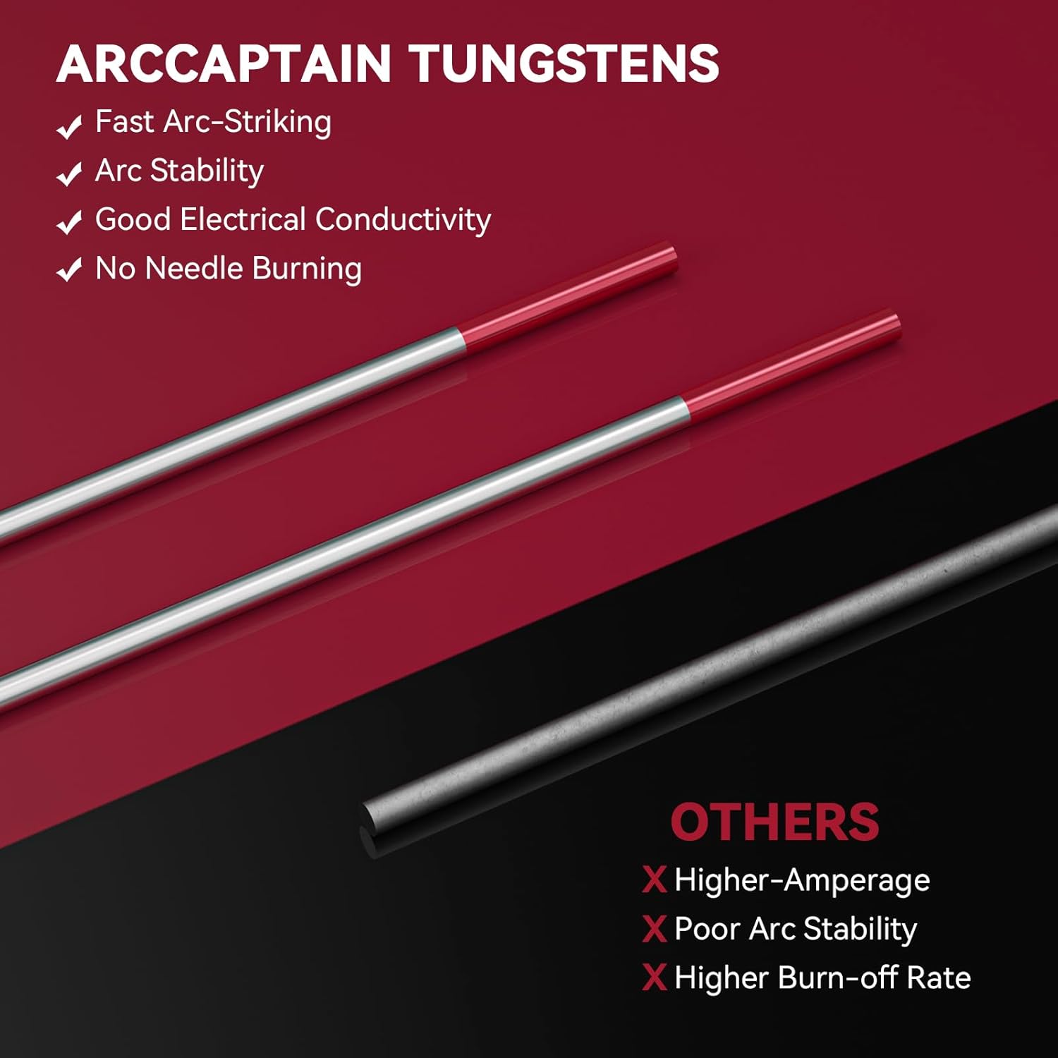 ARCCAPTAIN TIG Welding Tungsten Electrode 10-Pack 1/16"x 7"(Red, WT20/EWth-2) - Image 2