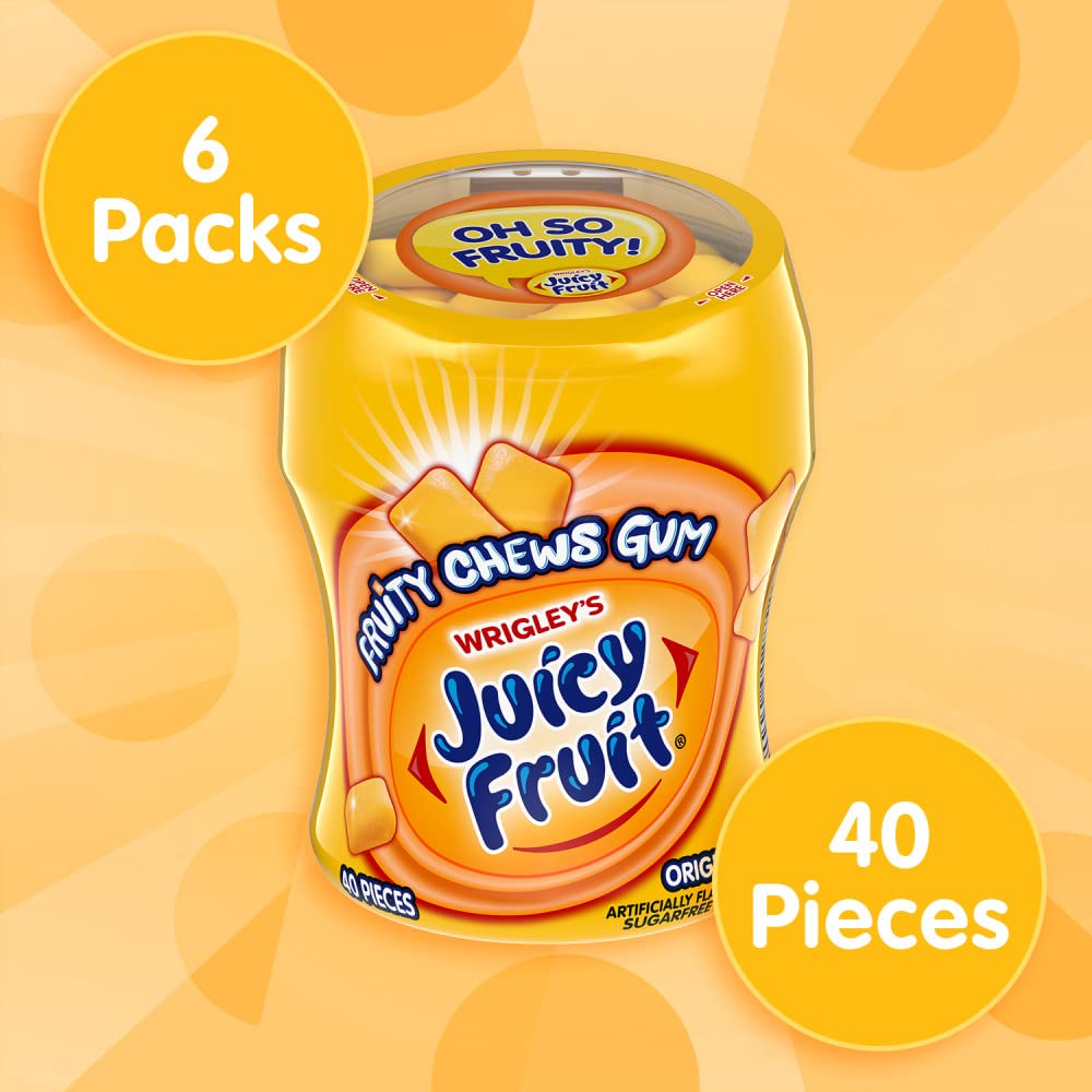 JUICY FRUIT Gum Sugar-Free Chewing Gum, JUICY FRUIT Chews, 40 Pieces Per Bottle, (Pack of 6) - Image 4
