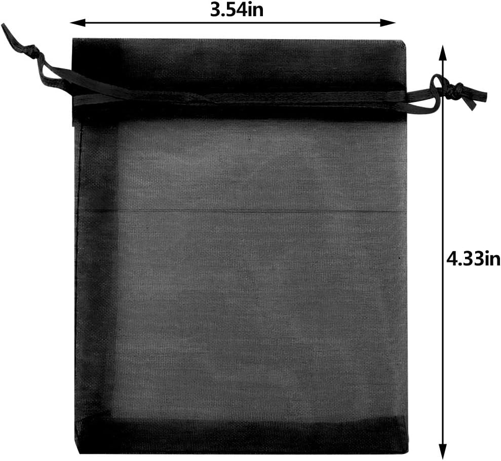 Tojwi 50pcs Organza Bags 3.54''x4.33''(9x11cm) Satin Drawstring Organza Pouch Wedding Party Favor Gift Bag Jewelry Watch Bags -Black - Image 2