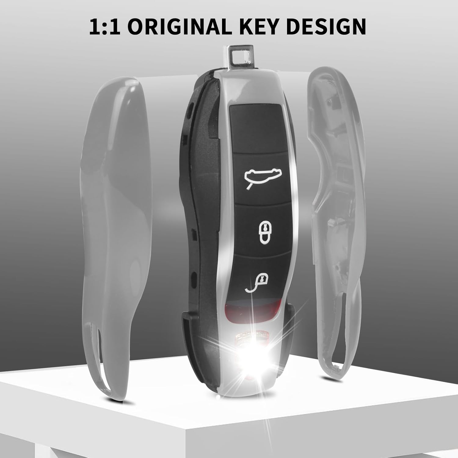 QBUC for Porsche Key Fob Cover,3-Piece Painted Key Shell Compatible with Porsche Cayenne Panamera Macan 911 Boxter Cayman (Silver Gray) - Image 4