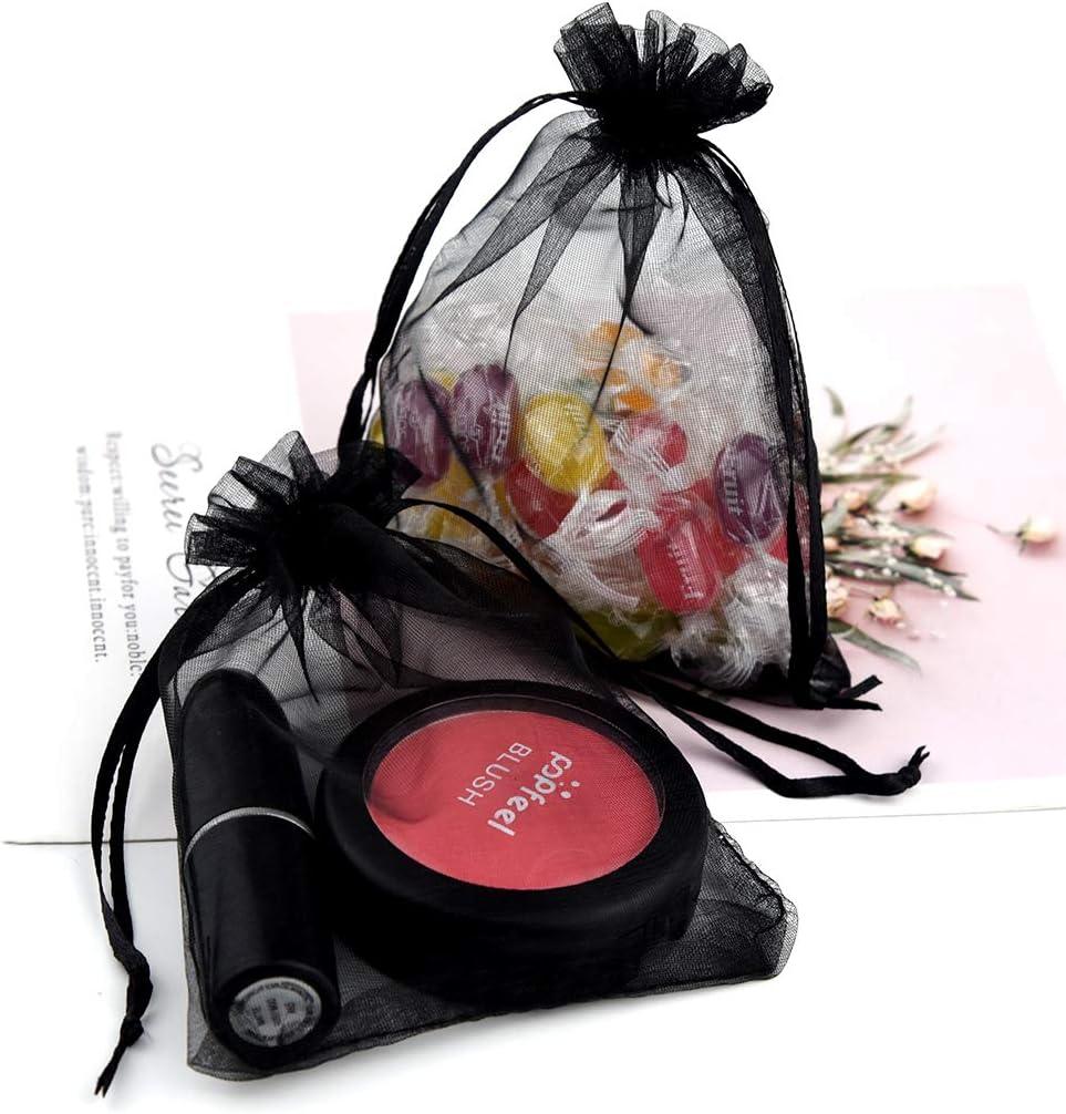 Tojwi 50pcs Organza Bags 3.54''x4.33''(9x11cm) Satin Drawstring Organza Pouch Wedding Party Favor Gift Bag Jewelry Watch Bags -Black - Image 6