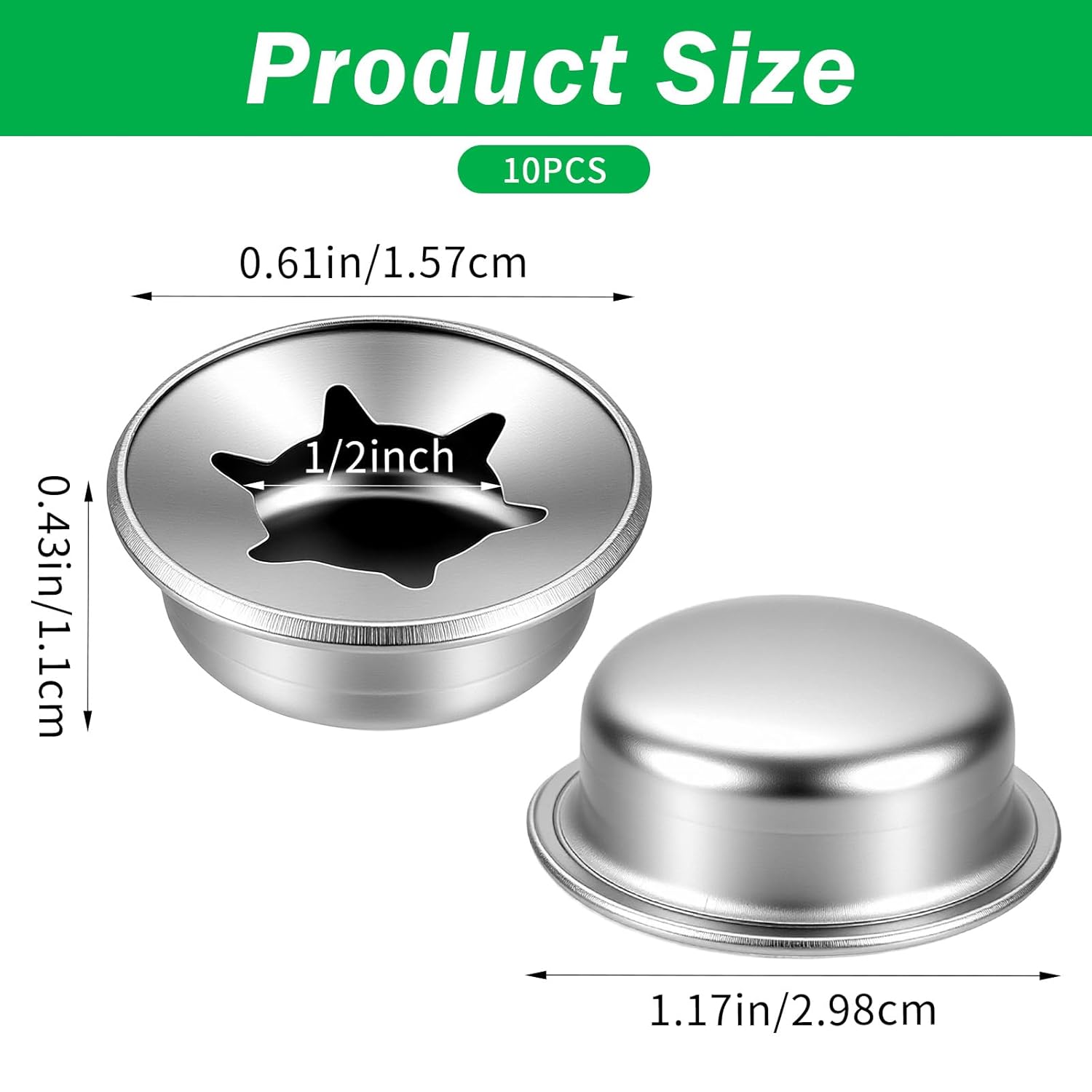 10 Pcs 1/2” Push On Pushnut Caps Silver Axle Cap Nut, Truck Nuts, Permanent Washer Caps for Hand Trucks, Rolling Bins, Lawn Push Wagons, Spring Steel Axle Cap Nuts - Image 2