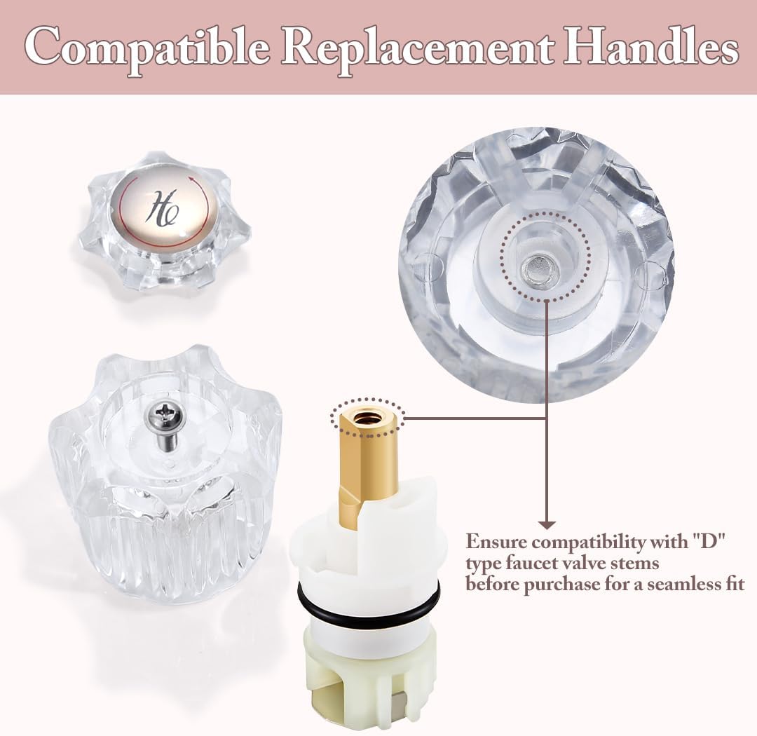 Shower Knob Replacement Set 2 Piece, Shower Handle Faucet Replacement Compatible with Delta/Delex/Peerless, Hot and Cold Sink Faucet Knobs Replacement Parts Bathtub Faucet Repair Kit Include Screws - Image 4