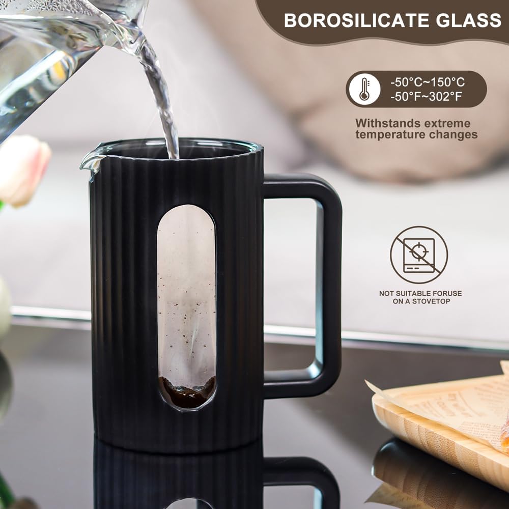 wedrink French Press Coffee Maker 12OZ, Heat Resistant Borosilicate Glass Carafe/Tea Maker Coffee Press Frother Brewer (350ml) - Image 4