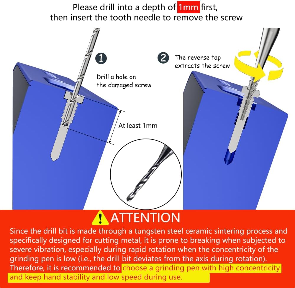 Damaged Screw Removal for Cell Phone, Broken Screw Extractor Set,2 Tungsten Steel Drill Bits(2.35mm) for Removing Stripped & Damaged Screws from Cell Phone, Laptops, Electronics, DIY Repair Tool Kit - Image 3