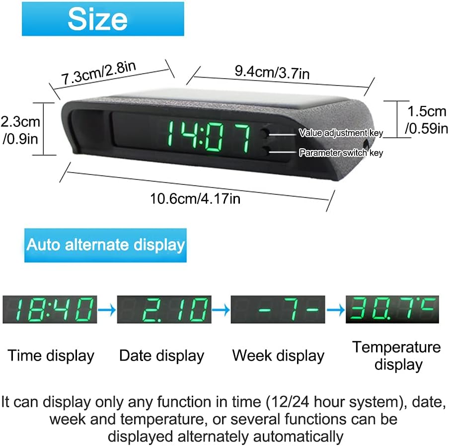 Kakalote Solar Powered LCD Car Clock, Stick-On Luminous Dashboard Clock with Adjustable Brightness, Date, Temperature Display - Image 3