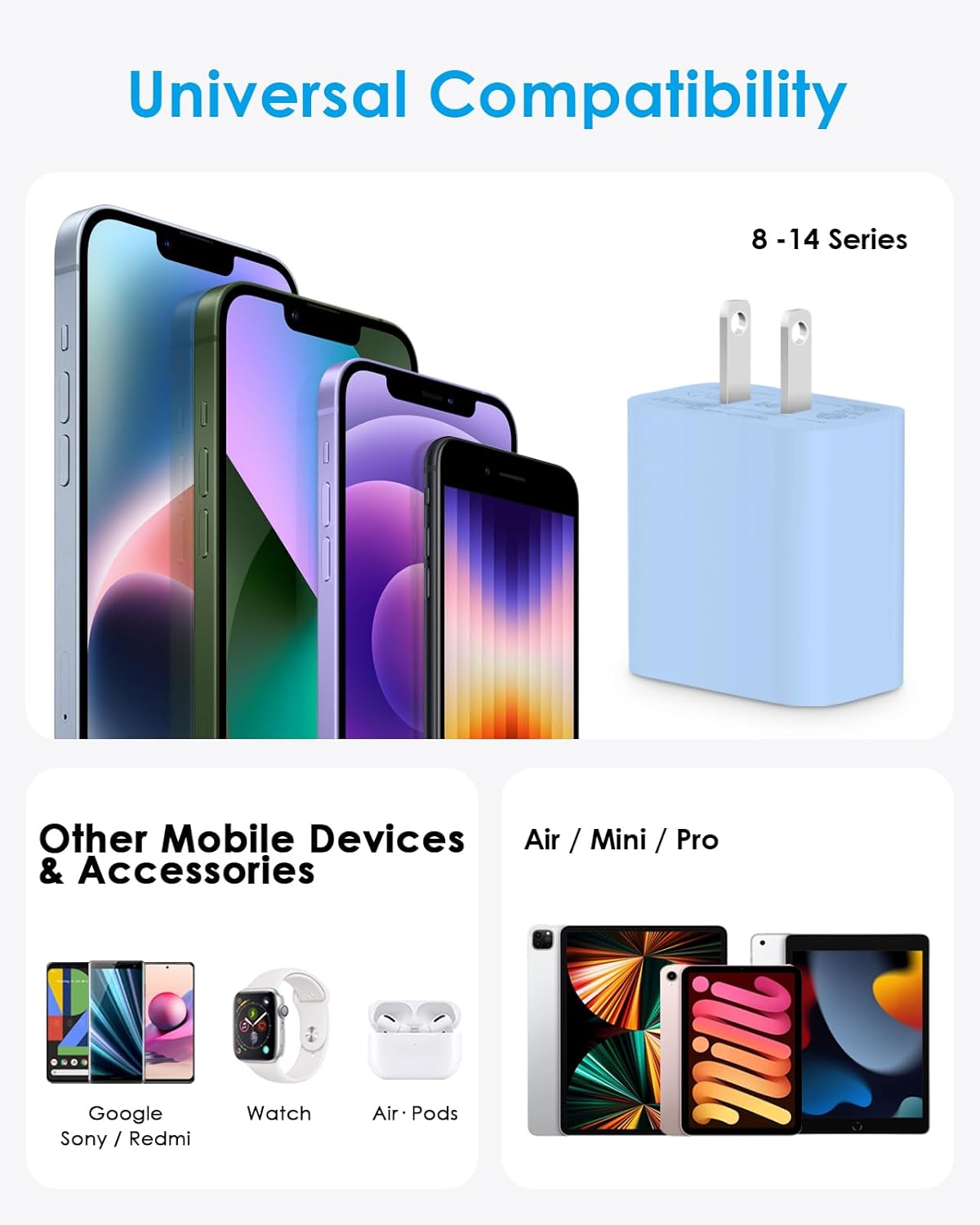 AISNI Fast Charger Block for iPhone 14 13 12 with 10 Foot Fast Charging Cable,MFi-Certified, 20W PD USB C i-Phone Charger 10 ft Compatible with iP14 Plus/14/13/12/11 Pro Max/XSMax (2-Pack Blue) - Image 7