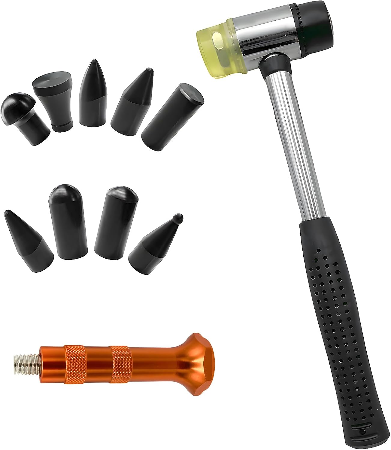 Yourkar 10 PCS Dent Repair Tool Kit, Paintless Dent Repair Tools for Auto Body DIY Dent Fix, Car Dent Repair Tool Kits Inclued Rubber Hammer and 9 PCS Heads Tap Down Tools