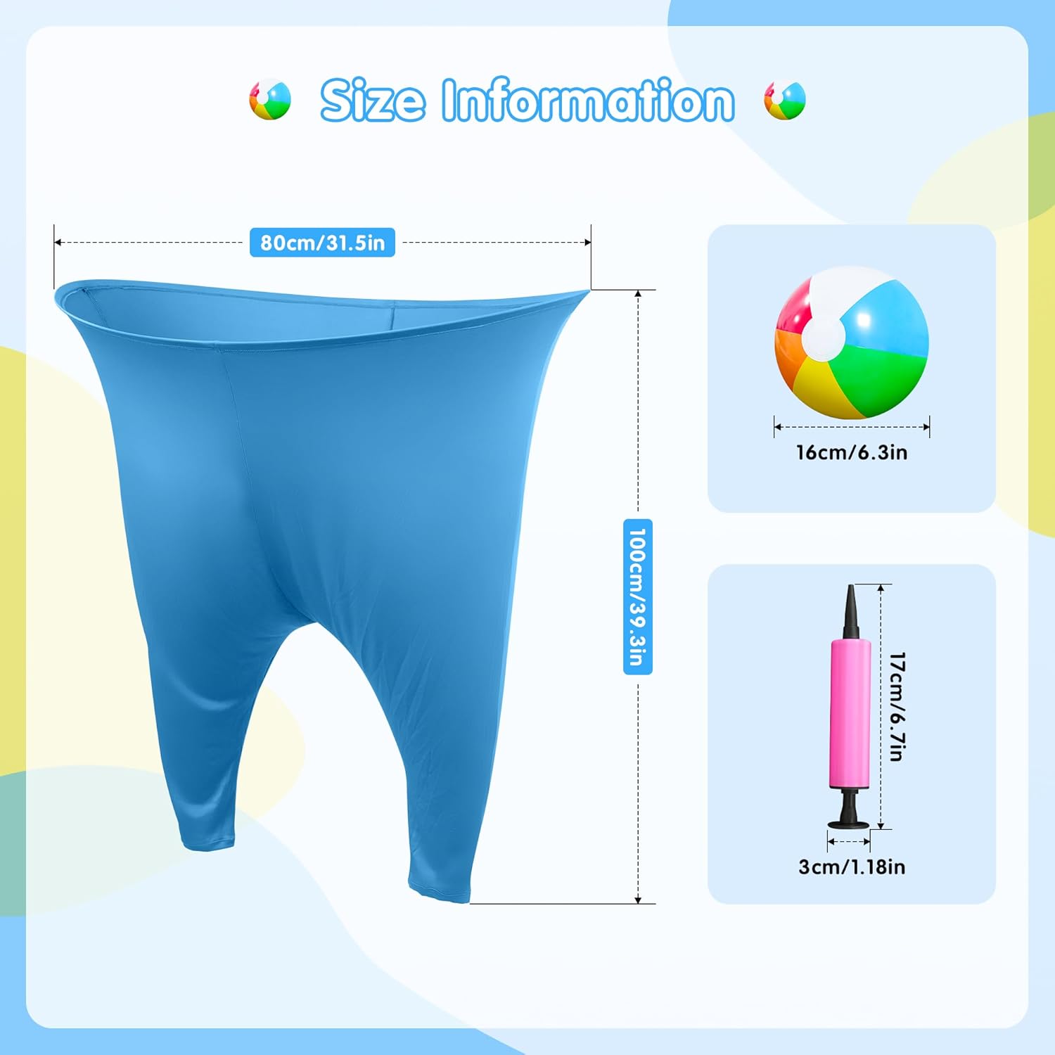 11PCS Granny Pants Yard Game Set - Oversized Blue & Yellow Pants with 8 Colorful Bouncy Balls and 1 Air Pump, Outdoor Tossing Games for Adults Team Relay Family Reunion Birthday Party Field Game Sets - Image 5