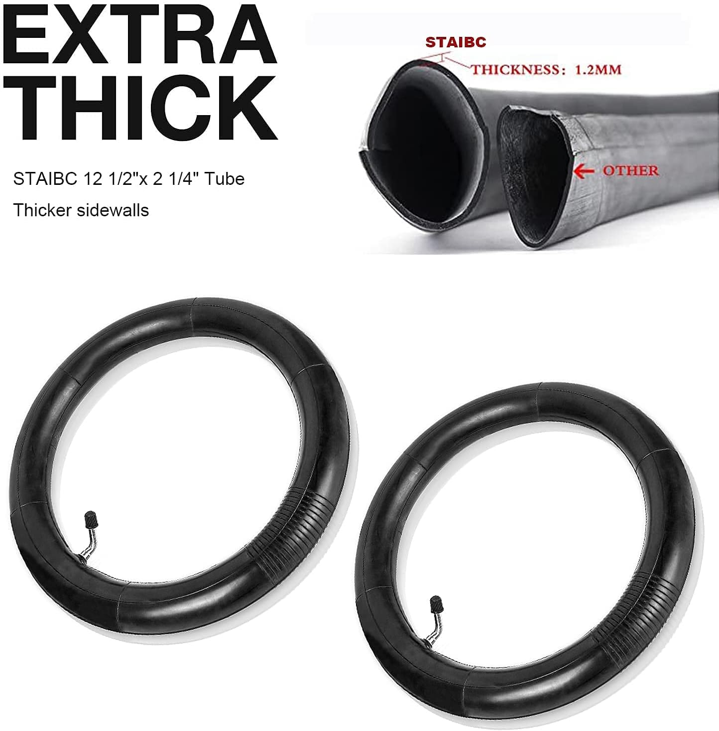 2-Pack 12.5 x 2.25 Scooter Tire Tubes 12 1/2 x2 1/4 CR202L-A60 Angled Valve Stem Heavy Duty 12" Bike Tubes Compatible with Most 12.5 X 1.75/2.25" 12 1/2 x2 1/4 Kid Bike Tubes/Scooter Inner Tubes - Image 5
