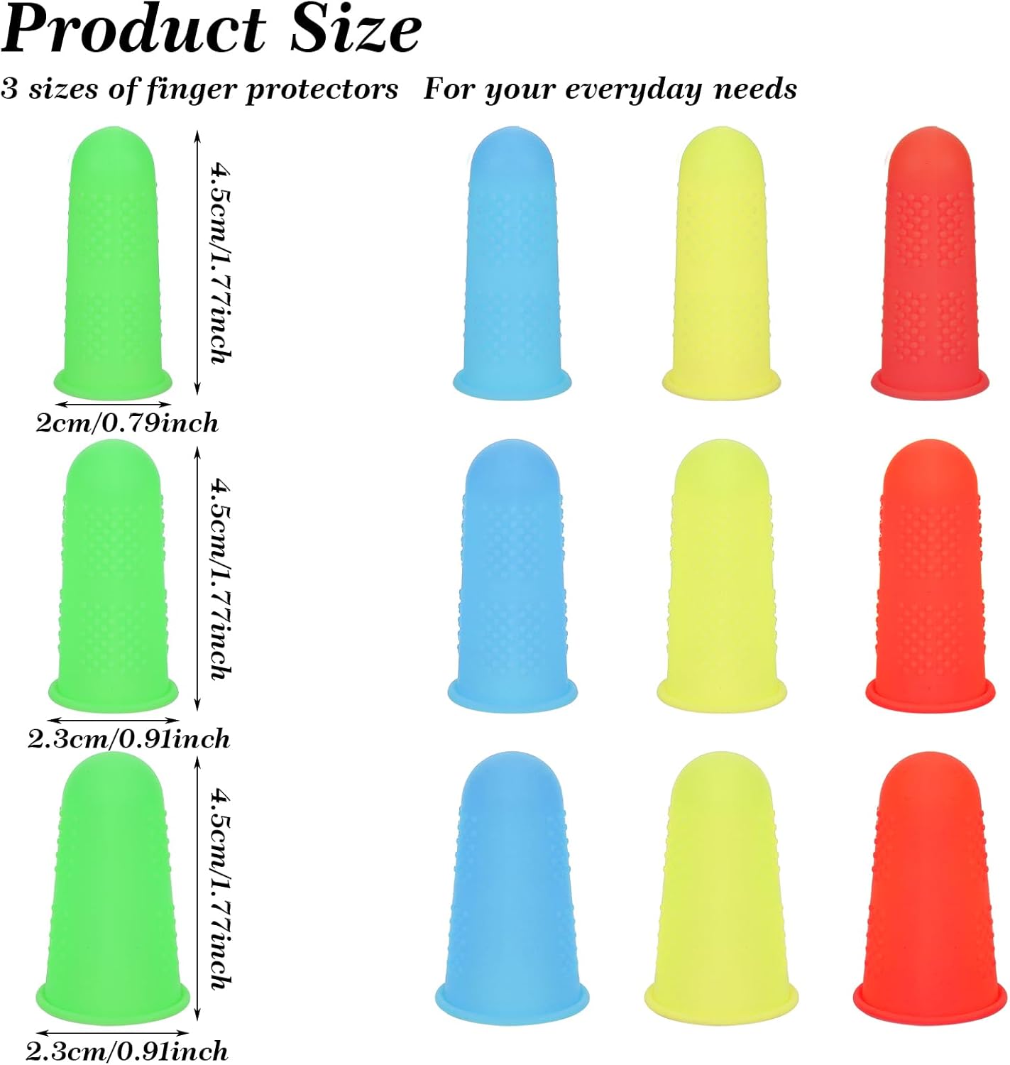 12 PCS Silicone Finger Protectors Covers, 3 Sizes Rubber Finger Tips Office Thumb Guard Sleeves Fingers Thimbles Cots for Hand Sewing Hot Glue Embroidery Cutting Ironing (Yellow Red Blue Green) - Image 2