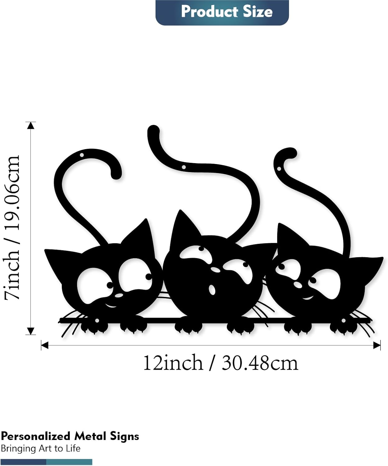 Monlyey Three Black Cat Wall Art, Metal Cat Wall Decor, Black Cat Wall Sculpture For Cats Lover, Minimalist Room Living Room Patio Wall DéCor (Length:12 Inches) - Image 3