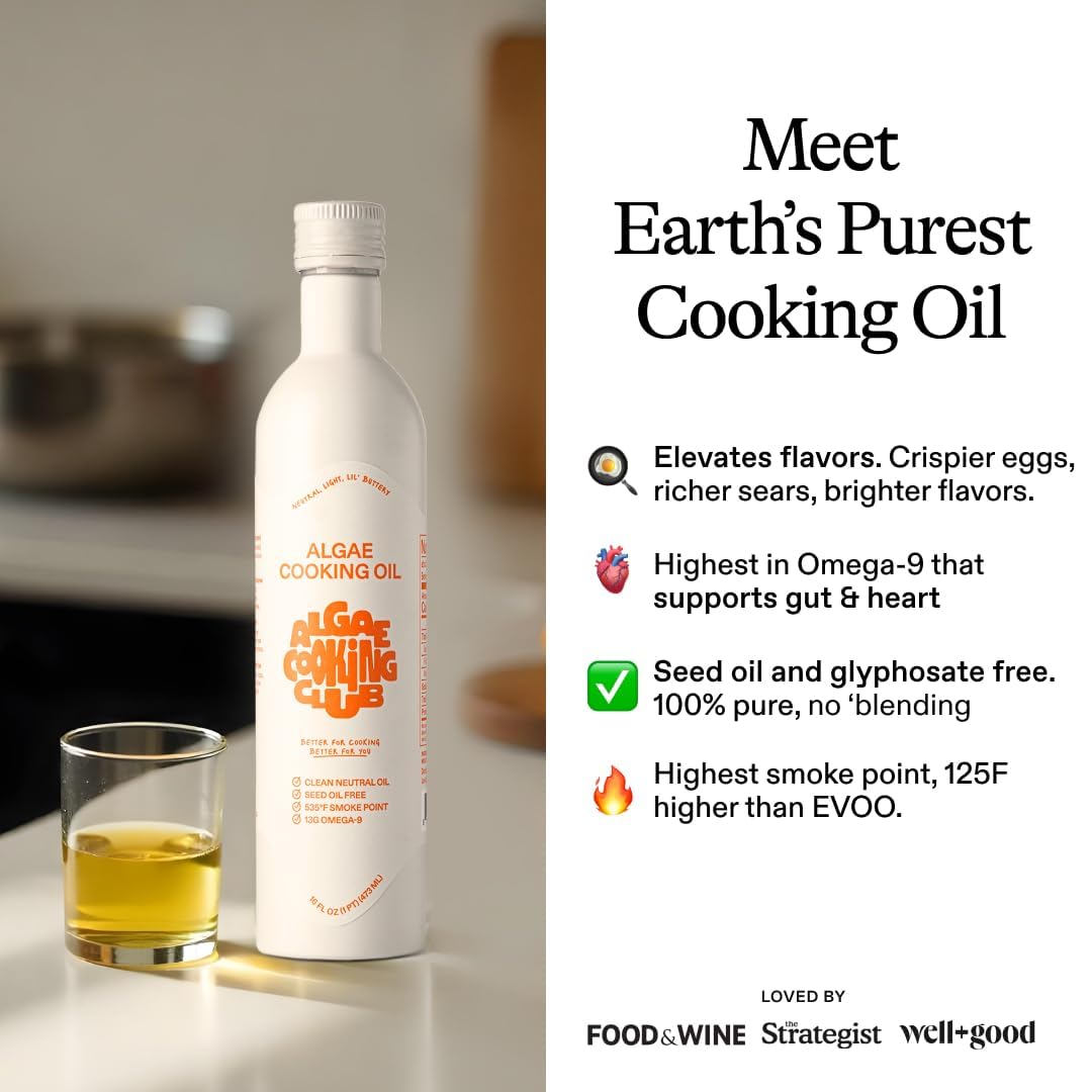 Algae Cooking Club Chef-Grade 100% Algae Cooking Oil - Avocado Oil Alternative - 535°F High Smoke Point - Omega-9 Rich, Neutral Buttery Flavor - Seed Oil-Free - For Searing, Baking, Frying (2, 16 fl oz) - Image 4