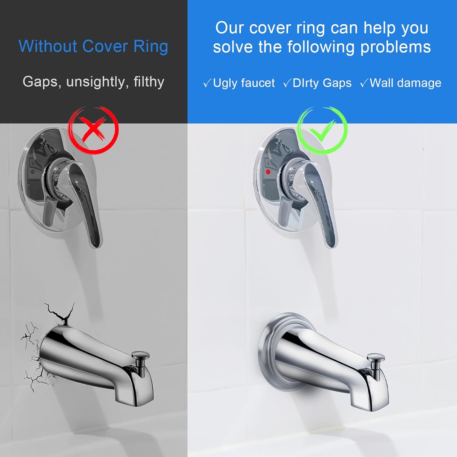 Metal Tub Spout Cover Ring, Stainless Steel Trim Plate for Tub Spout, with 1 Pcs Foam Gasket, 1-1/2 Inch ID and 3-5/8 Inch OD - Image 5