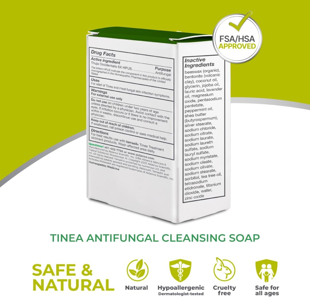 terrasil Tinea Soap for Tinea Versicolor Relief, Soothing Care & Relief of Itchy, Irritated Skin, Dermatologist Tested, Hypoallergenic Approved - Natural Antifungal Soap Bar (75g) - Image 6